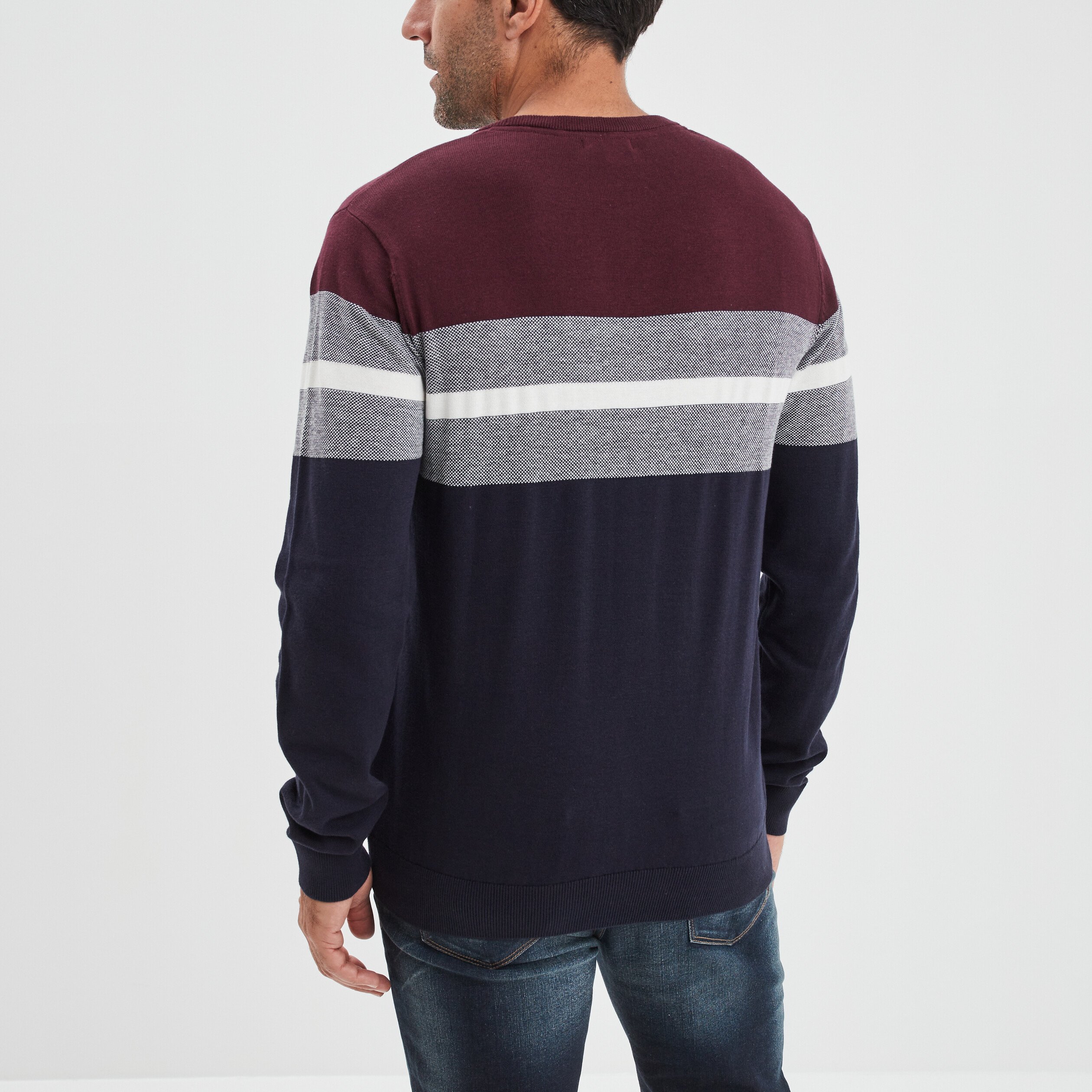 Pull col rond manches longues multicolore homme | La Halle