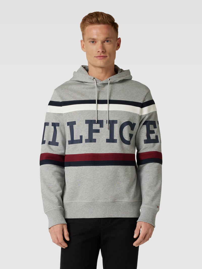 Hoodie mit Label-Print in hellgrau meliert