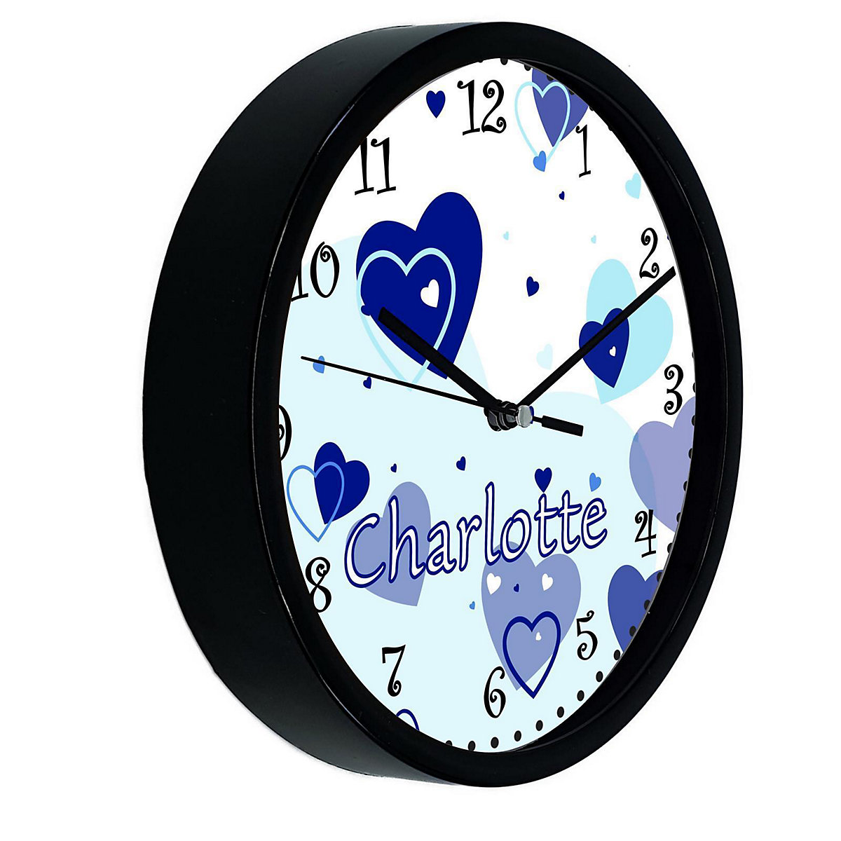 Kinder Wanduhr personalisiert mit Name Herz Blau