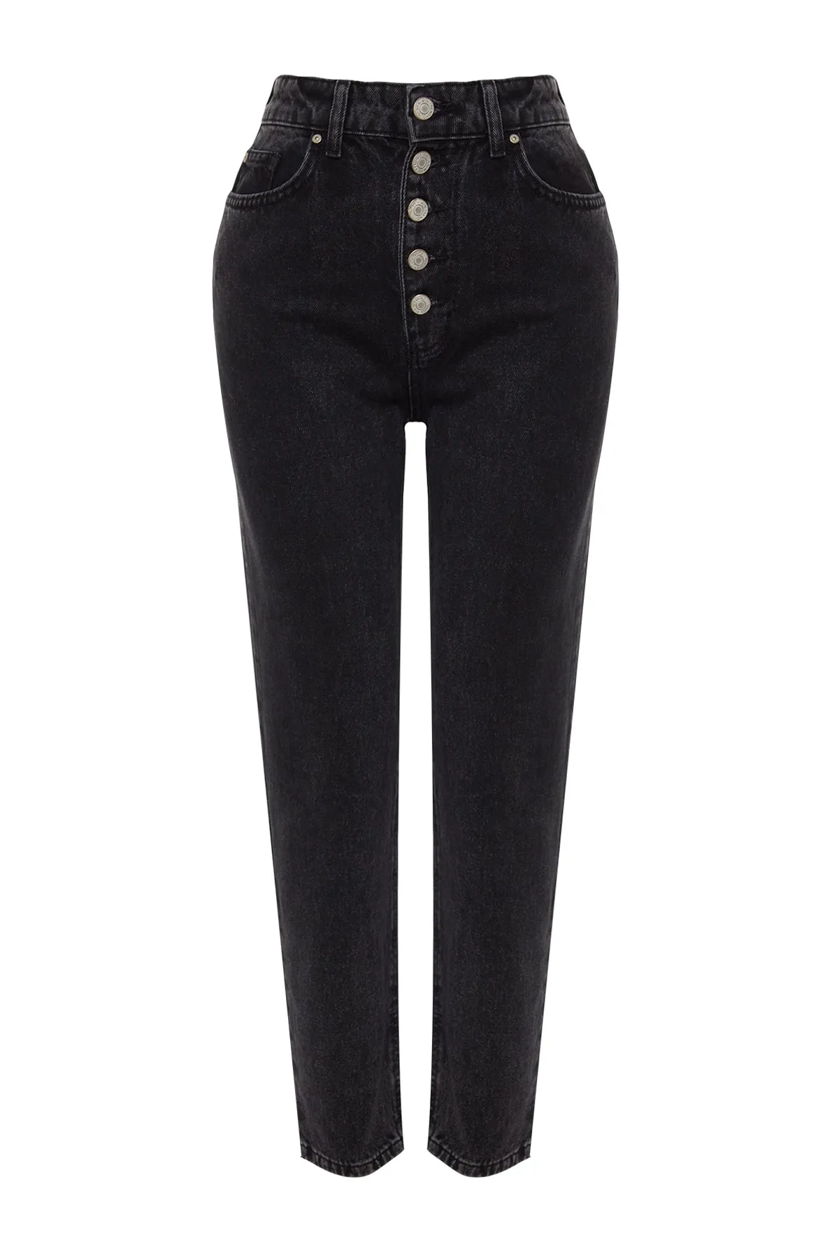 Trendyol Collection  Schwarze Mom-Jeans mit hoher Taille und Knopfleiste vorne TWOAW24JE00071