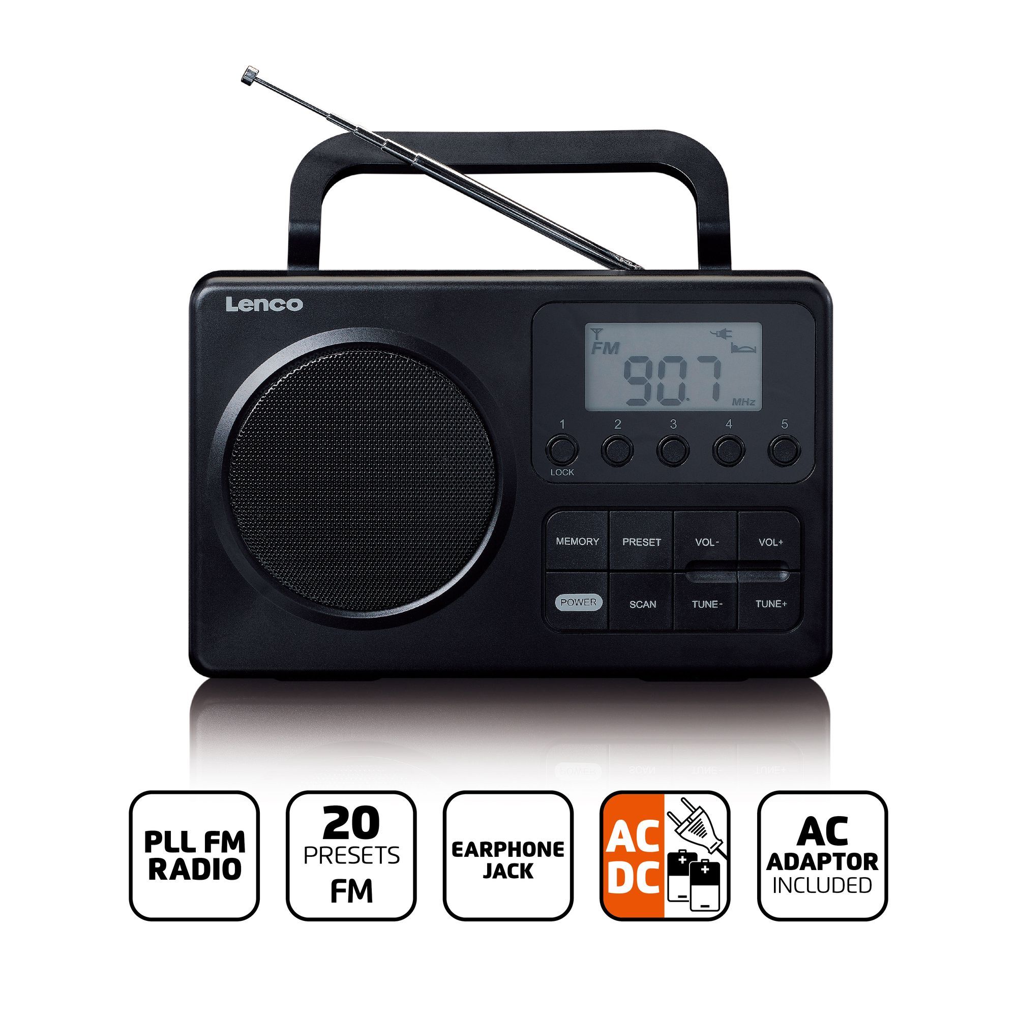 Lenco MPR-035 Kompaktes tragbares FM Radio mit LCD-Display