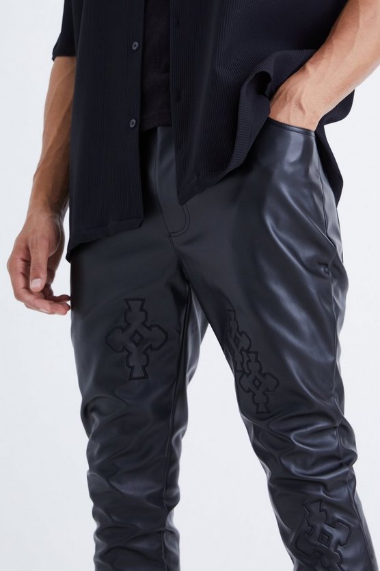 Tall Skinny PU-Hose mit Applikation