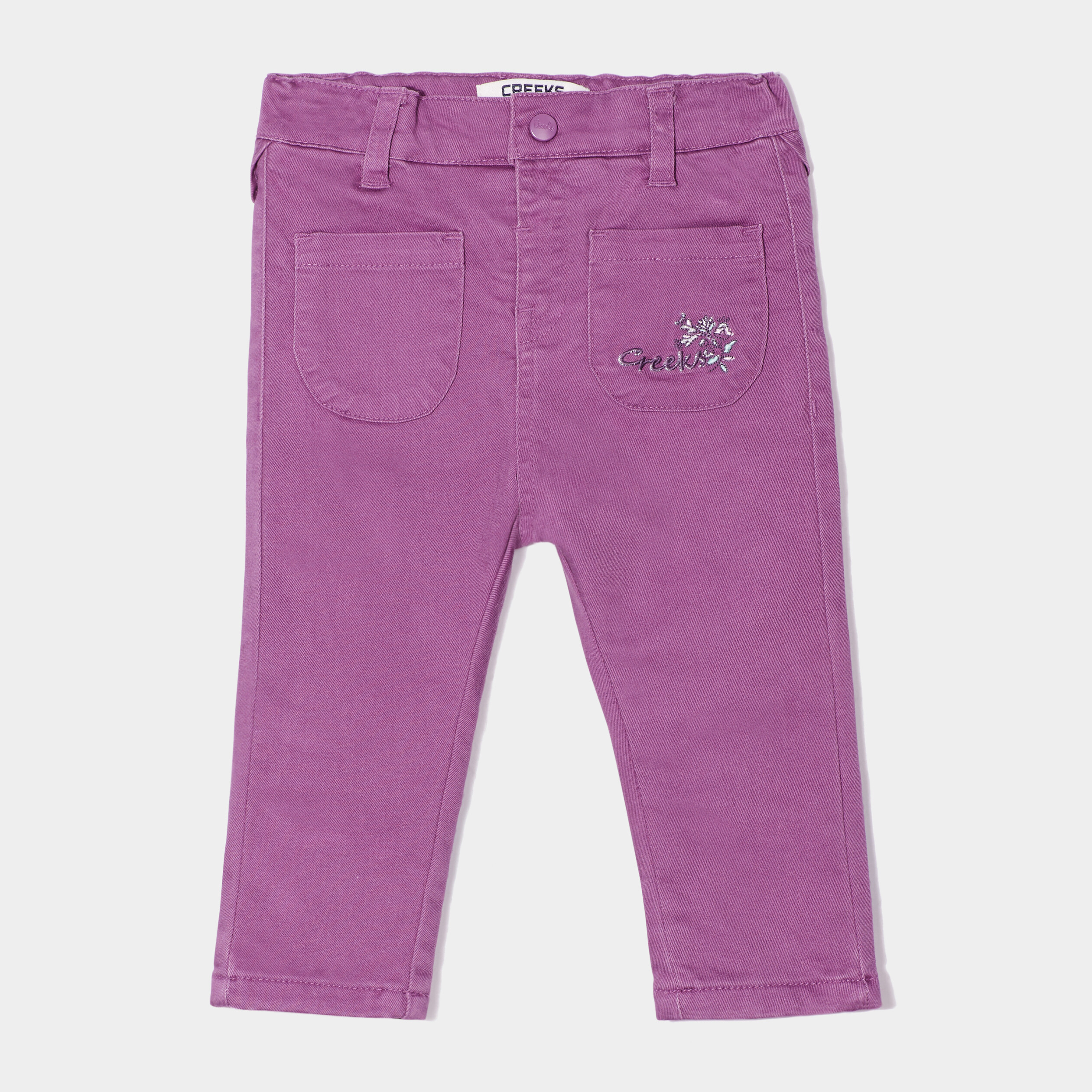 Pantalon twill poches plaquées Creeks violet clair bébé fille | La Halle