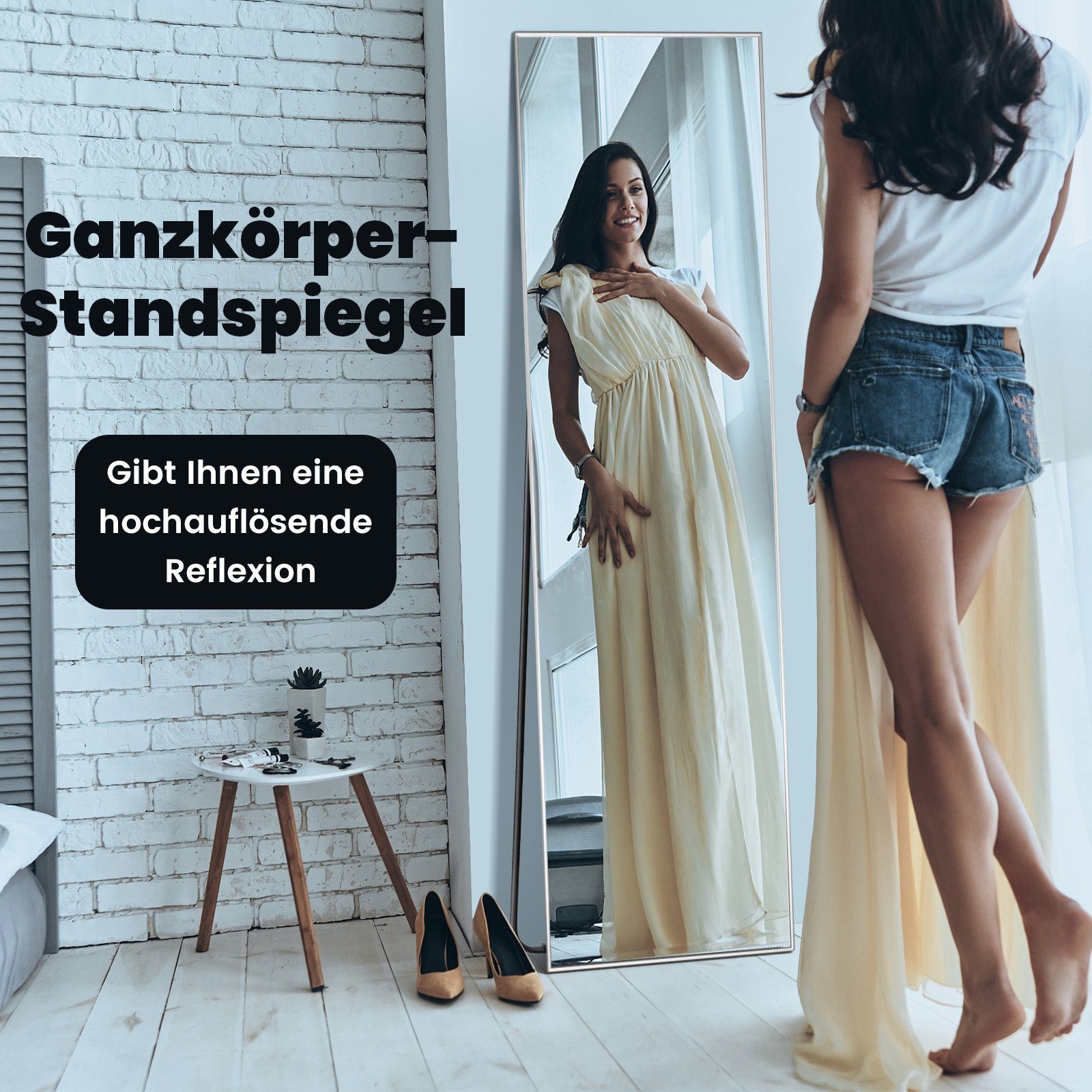 COSTWAY Ganzkörperspiegel, stehend/ wand, mit Rahmen, 160 x 40 cm, 2 in 1