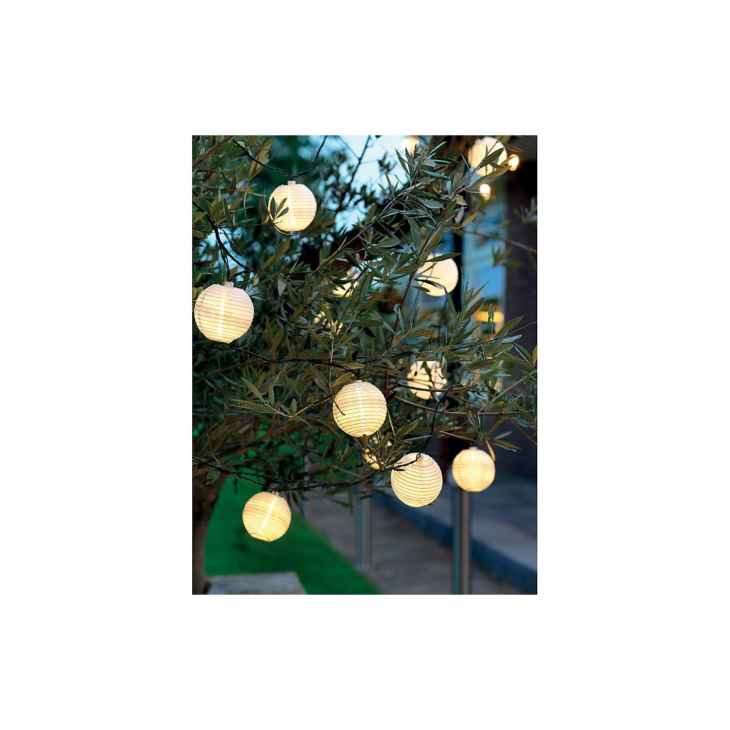 Solar LED Lampion-Lichterkette, weiß