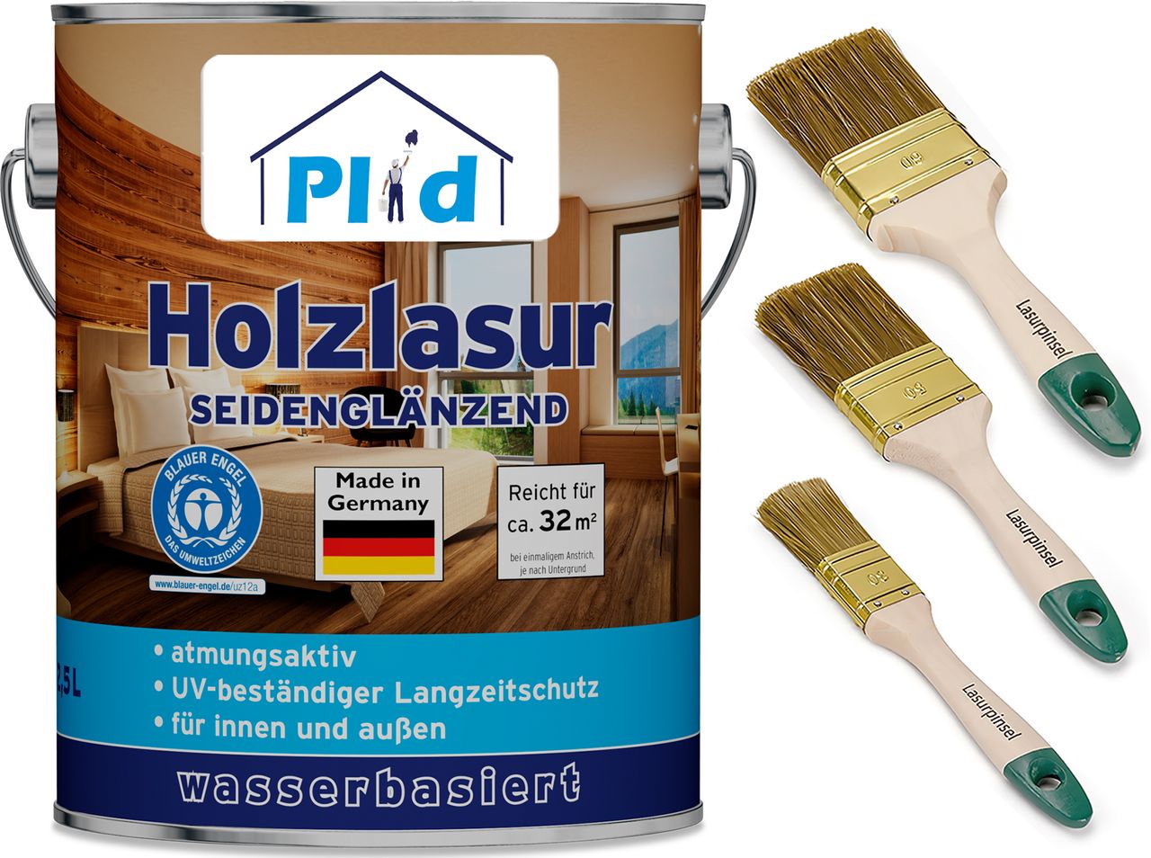 Plid Premium Holzlasur Holzschutzlasur Holzschutz Lasurpinsel Weiß