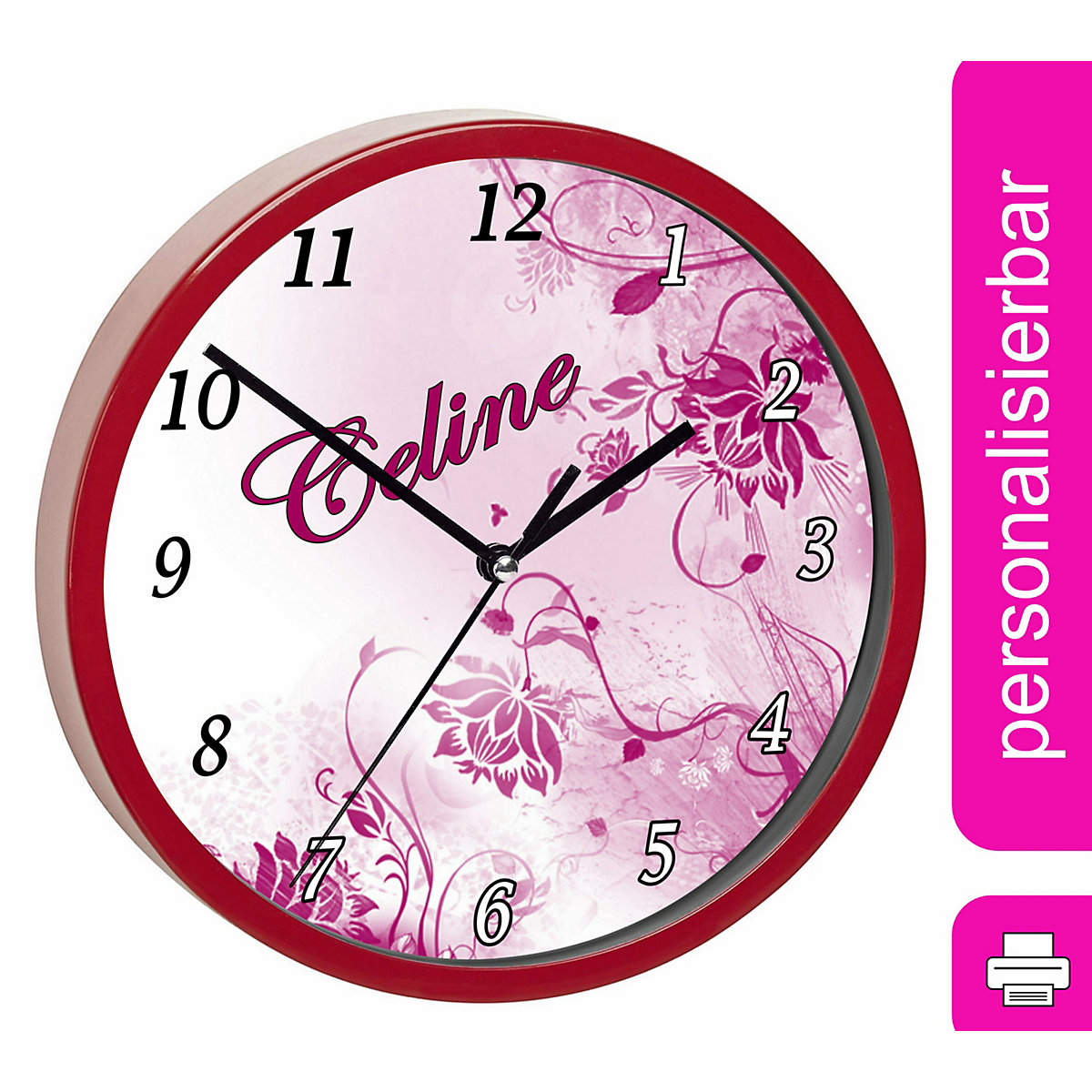 Kinder Wanduhr personalisiert mit Name Blumenranke Brombeere