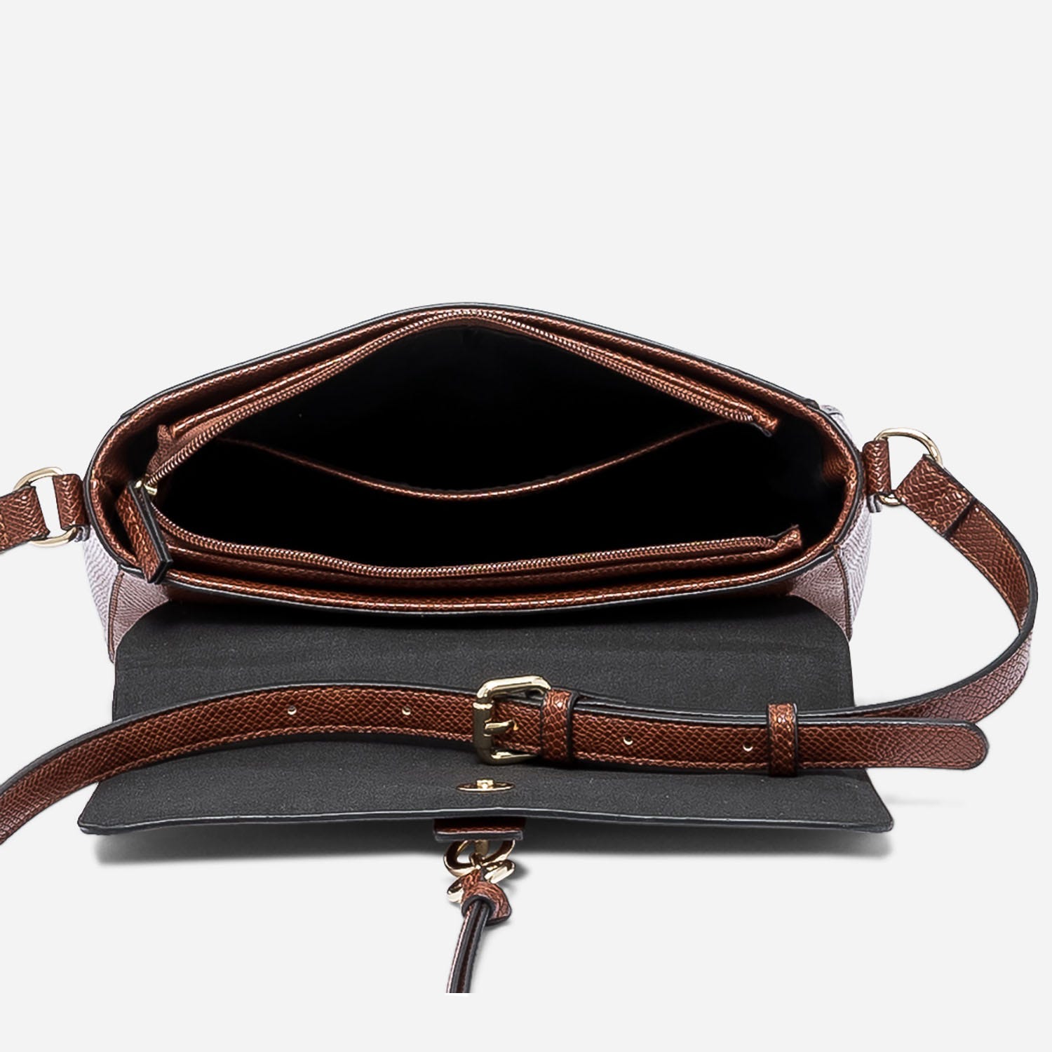 Sac bandoulière cognac embossé python avec double anneaux