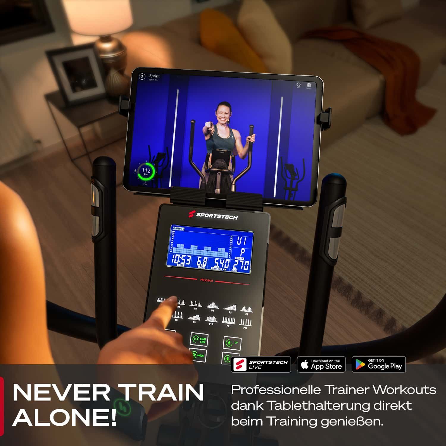Sportstech Crosstrainer CX2, Stromgenerator, Interaktive Video-Events & Multiplayer-App