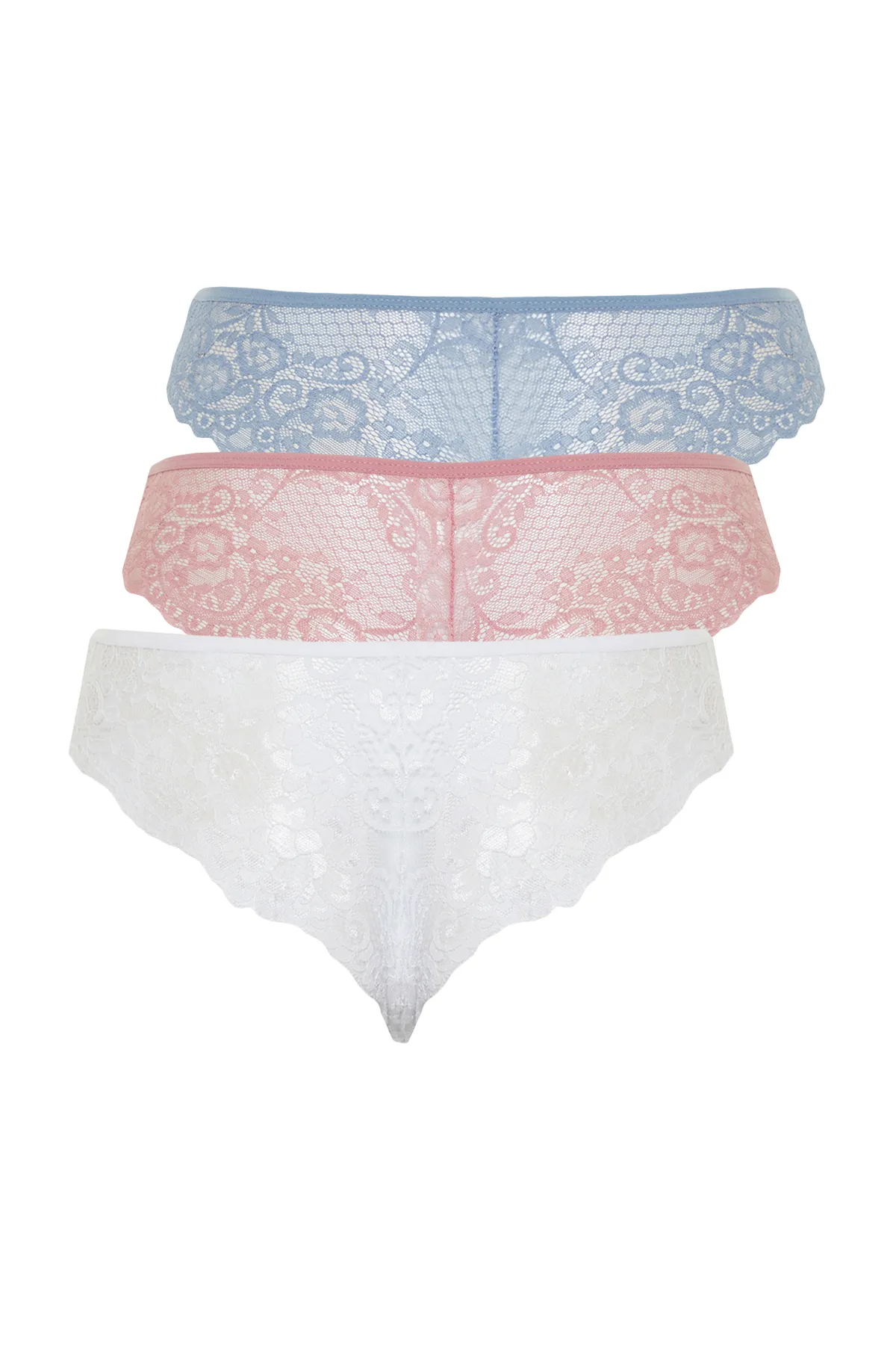 Trendyol Collection  Rosa-mehrfarbig Mehrfarbig 3er-Pack Brazilian-Slips aus Baumwolle mit Spitzendetail THMAW21KU0008
