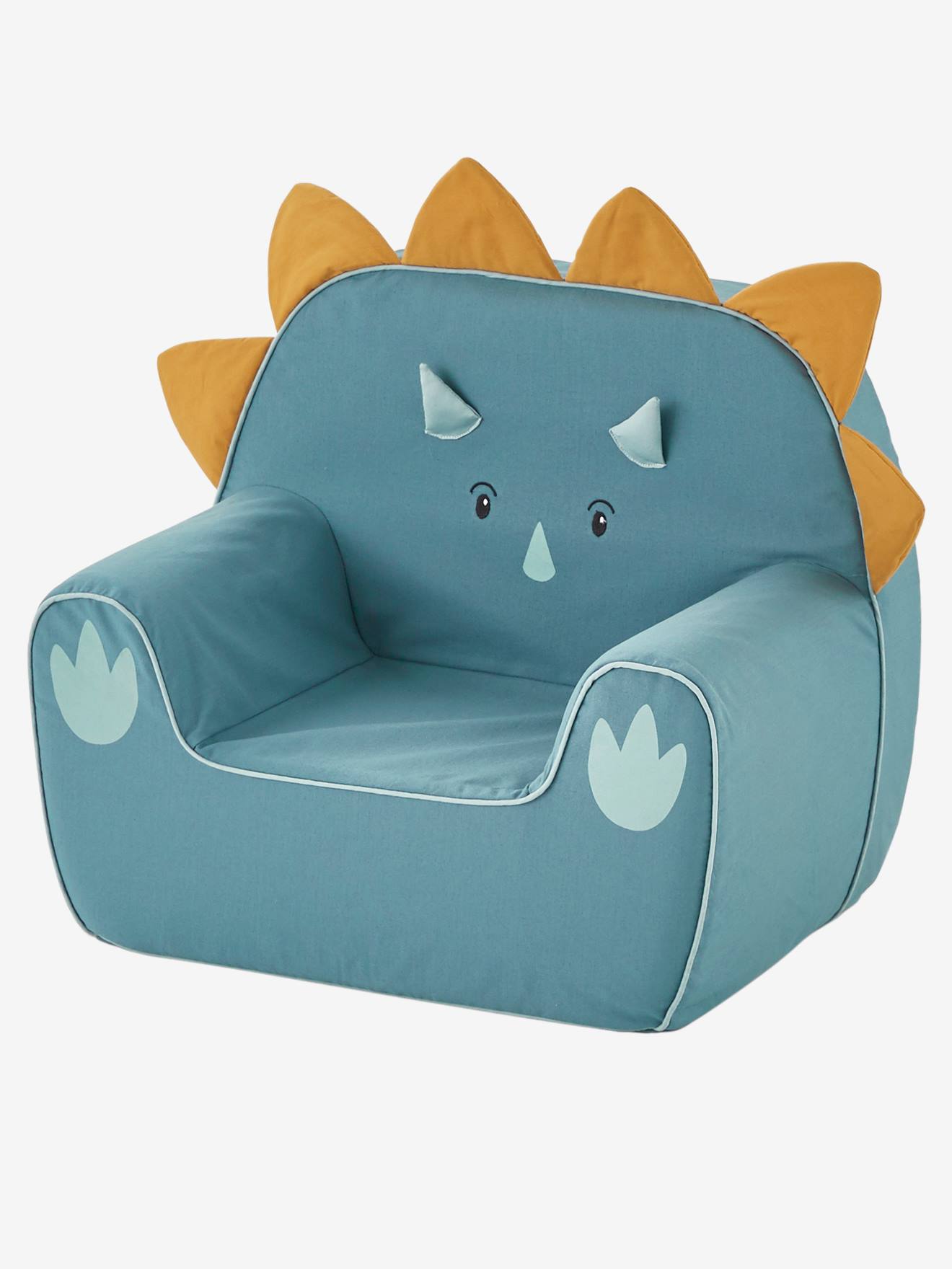 Vertbaudet Kinderzimmer Sessel in Dino-Form, Triceratops, personalisierbar - blau/karamell
