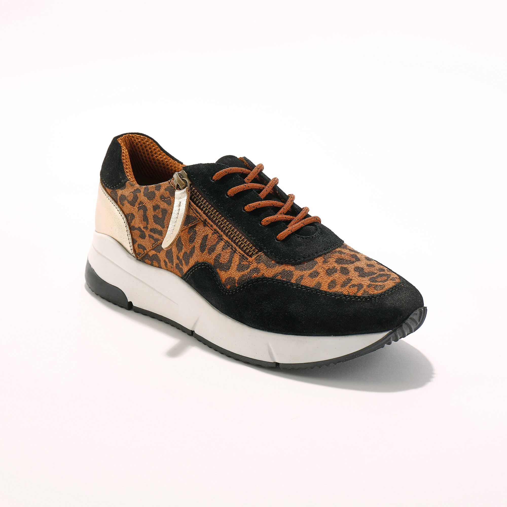 Baskets style running zippées en cuir bimatière
