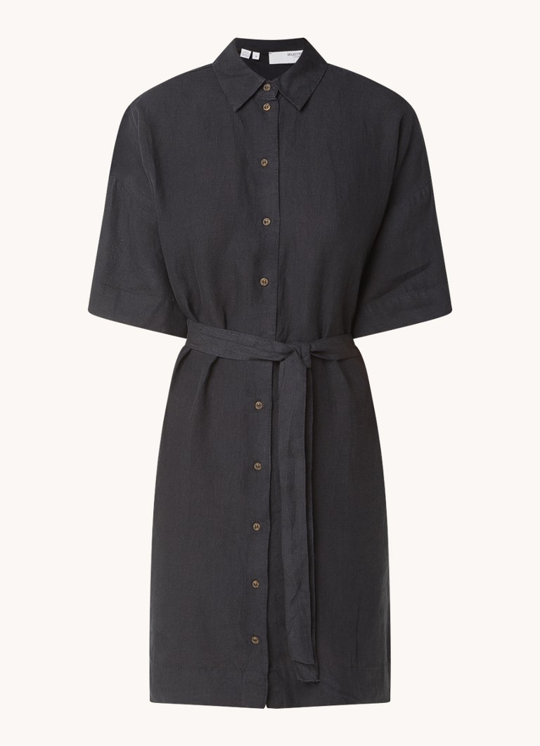 Selected Femme Linnie linen midi blouse dress with tie belt