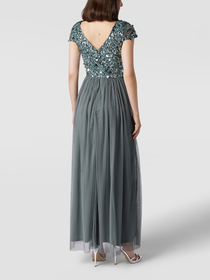 Abendkleid in Maxilänge mit Paillettenbesatz in dunkelgrau