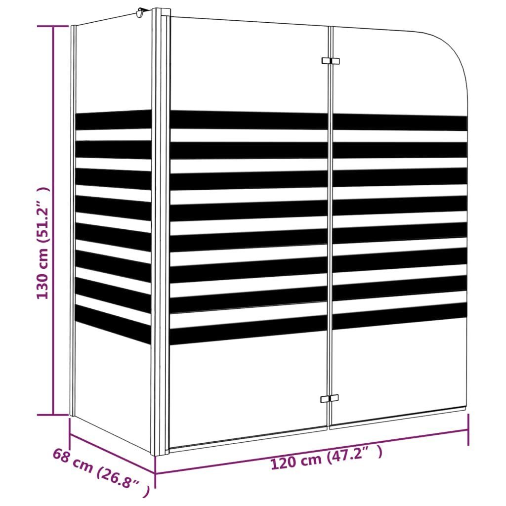 DOTMALL Badewannenfaltwand Badewannenfaltwand,Hartglas Gestreift, 120x68x130 cm