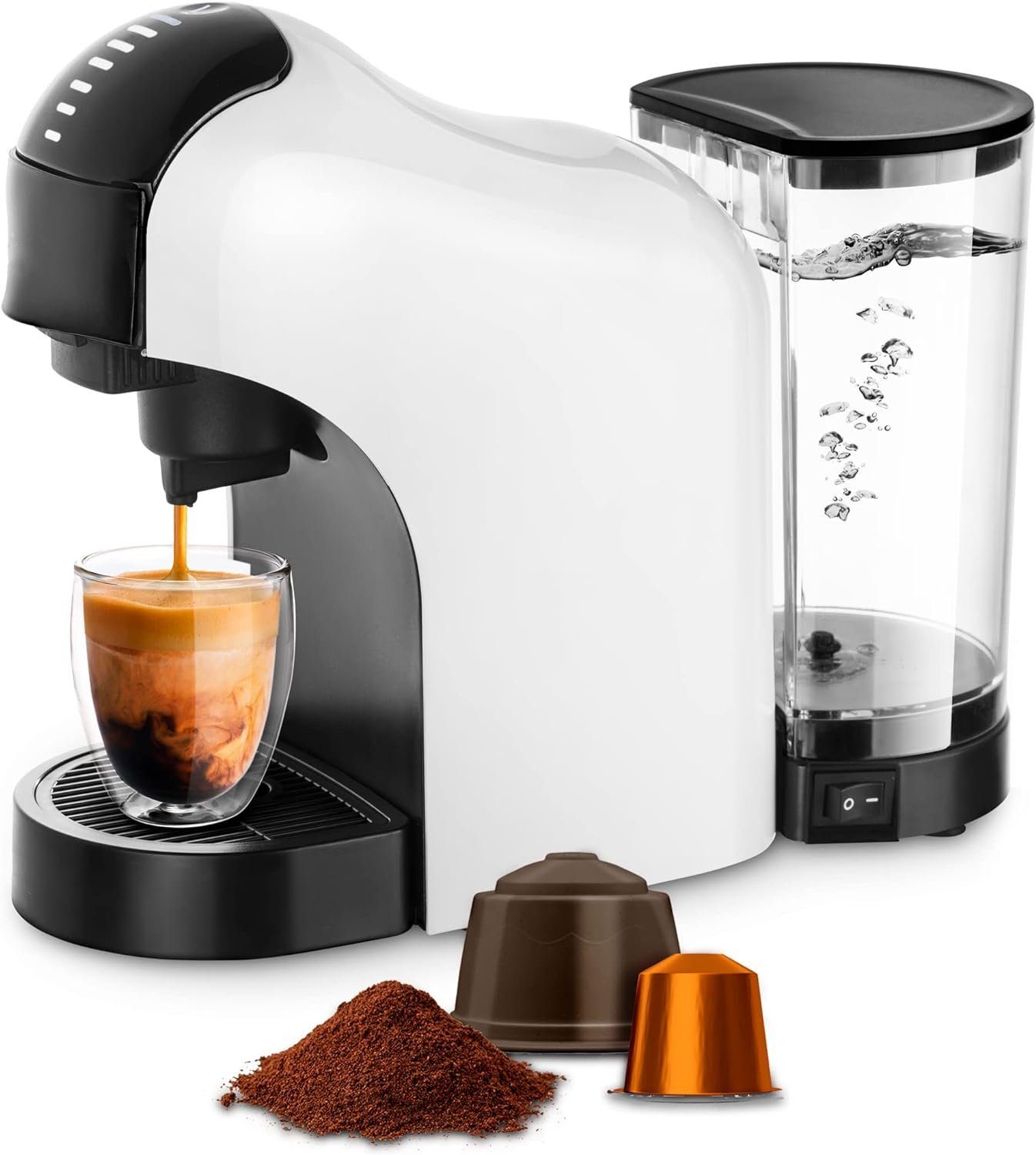 KREATE Kapselmaschine 3-in-1 Kapselkaffeemaschine Dolce Gusto, Nespresso und Kaffeepulver, 1l Kaffeekanne, 25*11*23 CM, Espresso-Kapselmaschine mit Digitaler Touch-Steuerung, 1400W