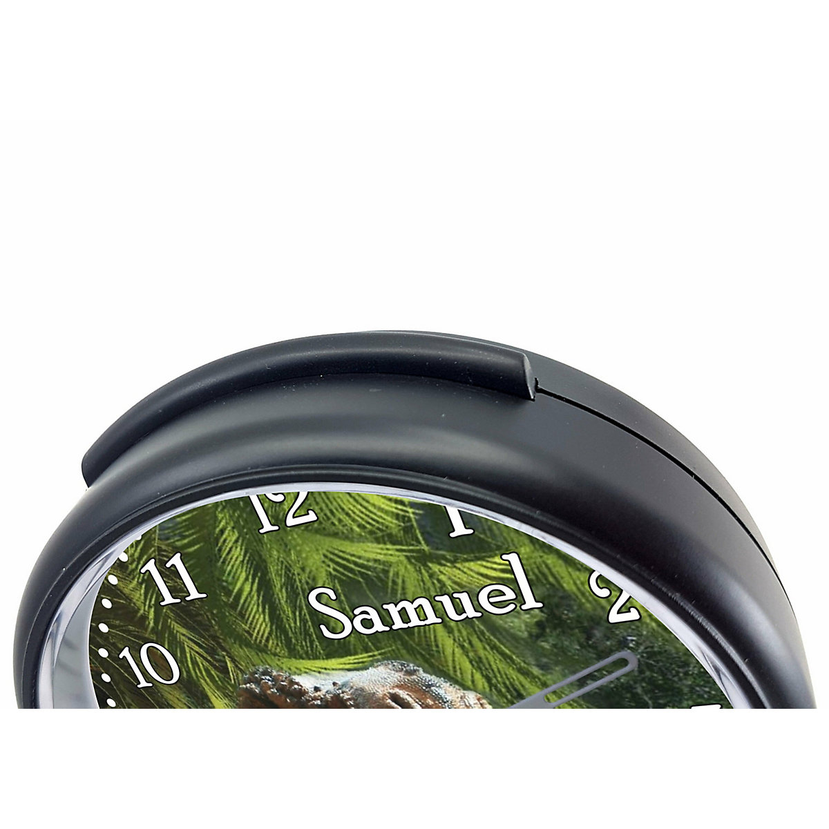 Kinder Funkwecker personalisiert mit Namen T-Rex Atom-/Funkuhr, 12-Stunden-Anzeigeformat, Schlummerfunktion, Nachtlicht, Geräuschlos/Ohne Ticken