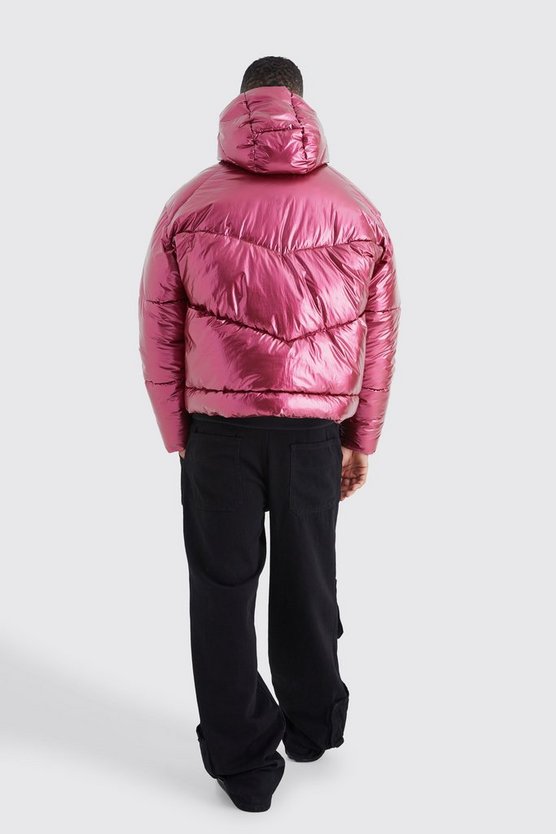Glänzende Steppjacke mit Kapuze