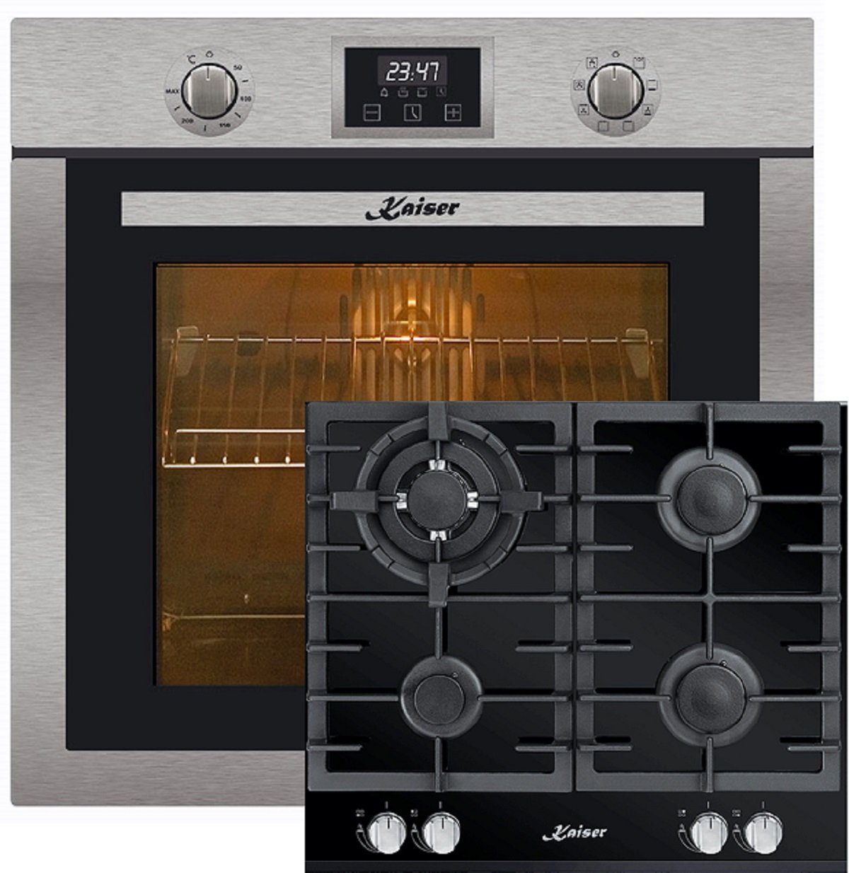 Kaiser Küchengeräte Backofen-Set Eh 6323+KCG 6380, Elektro Backofen,10 Funktionen,79 L+Einbau Gaskochfeld 60cm