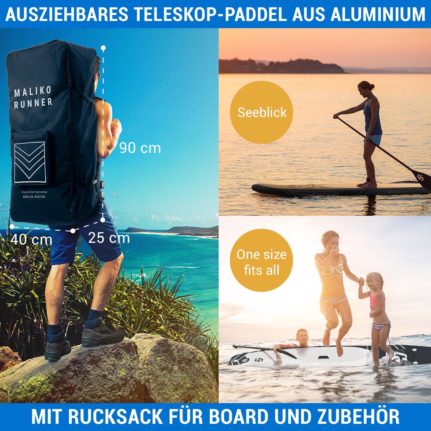 Capital Sports Inflatable SUP-Board Lanikai Cruiser 9.8, Paddle Board, (Set), Stand Up Paddling Board Standup Paddle Board SUP Board Paddel Board
