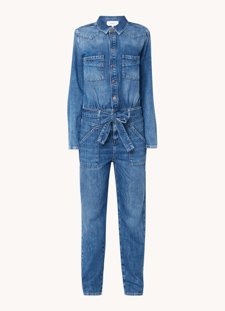 ba&sh  Jerry tapered fit jumpsuit van denim met strikceintuur