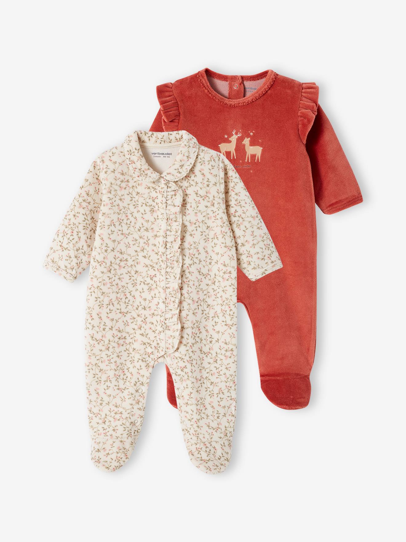 Vertbaudet 2er-Pack Mädchen Baby Samt-Strampler Oeko-Tex - wollweiß