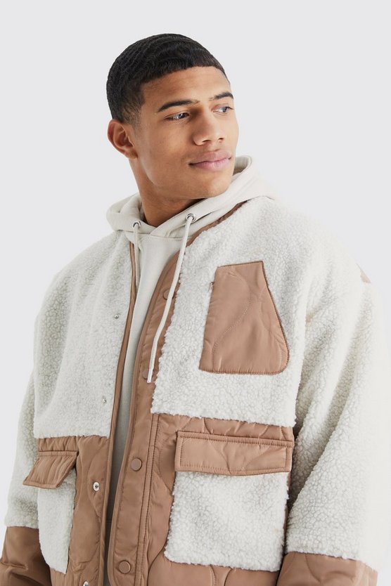 Kragenlose gesteppte Nylon-Bomberjacke