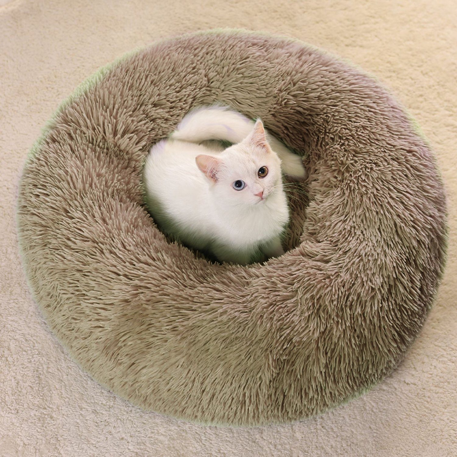 CALIYO Tierbett Tierbetten 60 cm, Waschbar Flauschiges Hundebett Katzenbett, für Katzen und kleine Hunde, plüsch Katzenkissen rund