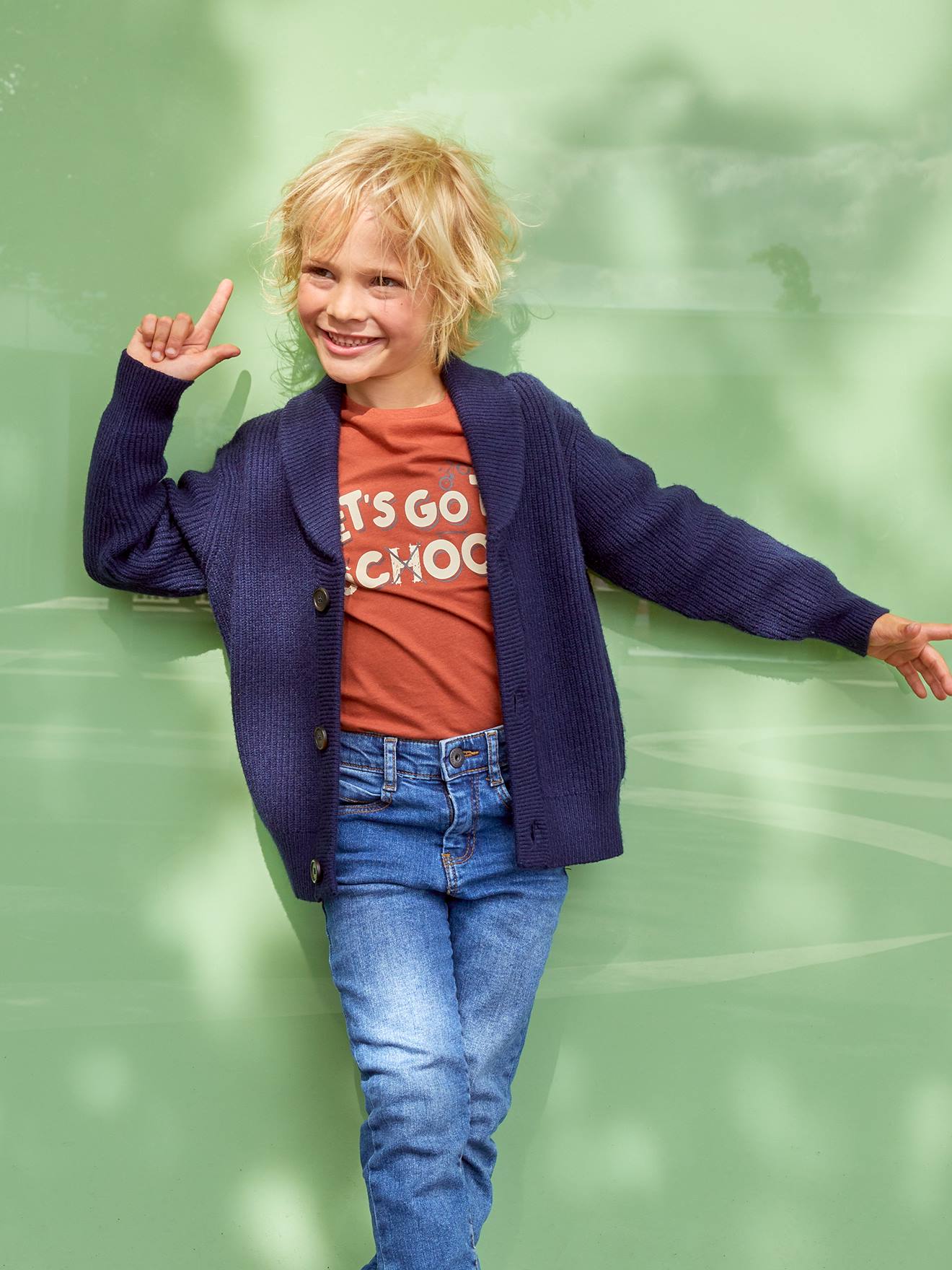 Gilet garçon en maille perlée marine