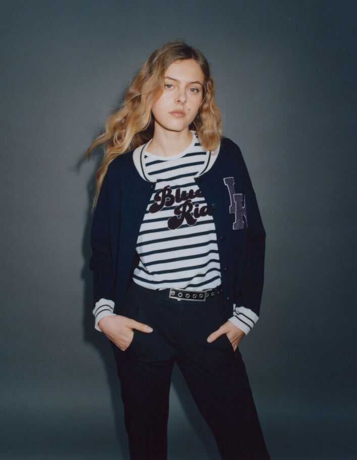 Cardigan marine tricot esprit bomber Femme