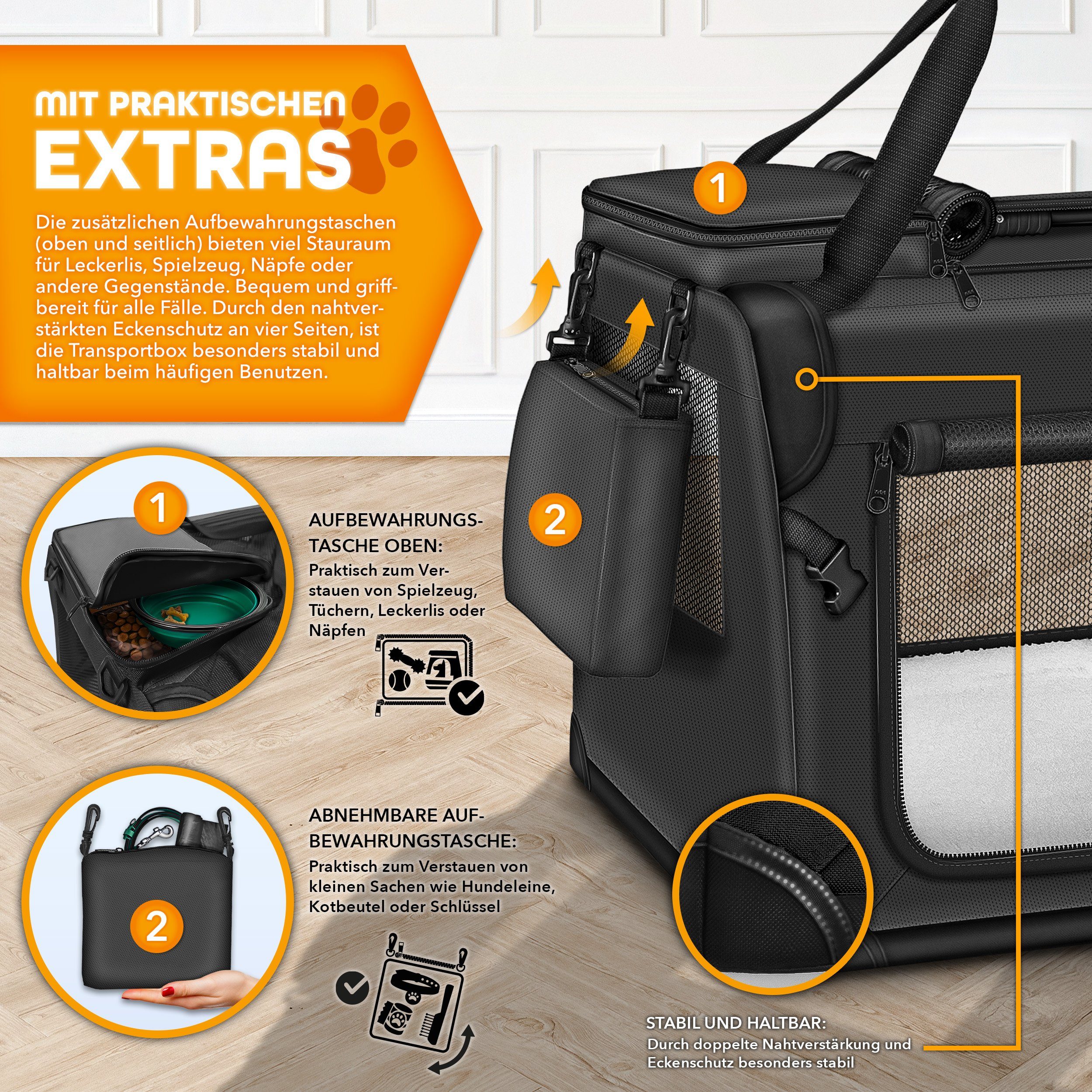TRESKO Hunde-Transportbox Hundebox faltbar inkl. Leckmatte und Spatel bis 15,00 kg, Transportbox für Hunde und Katzen Hundetransportbox Hundetasche