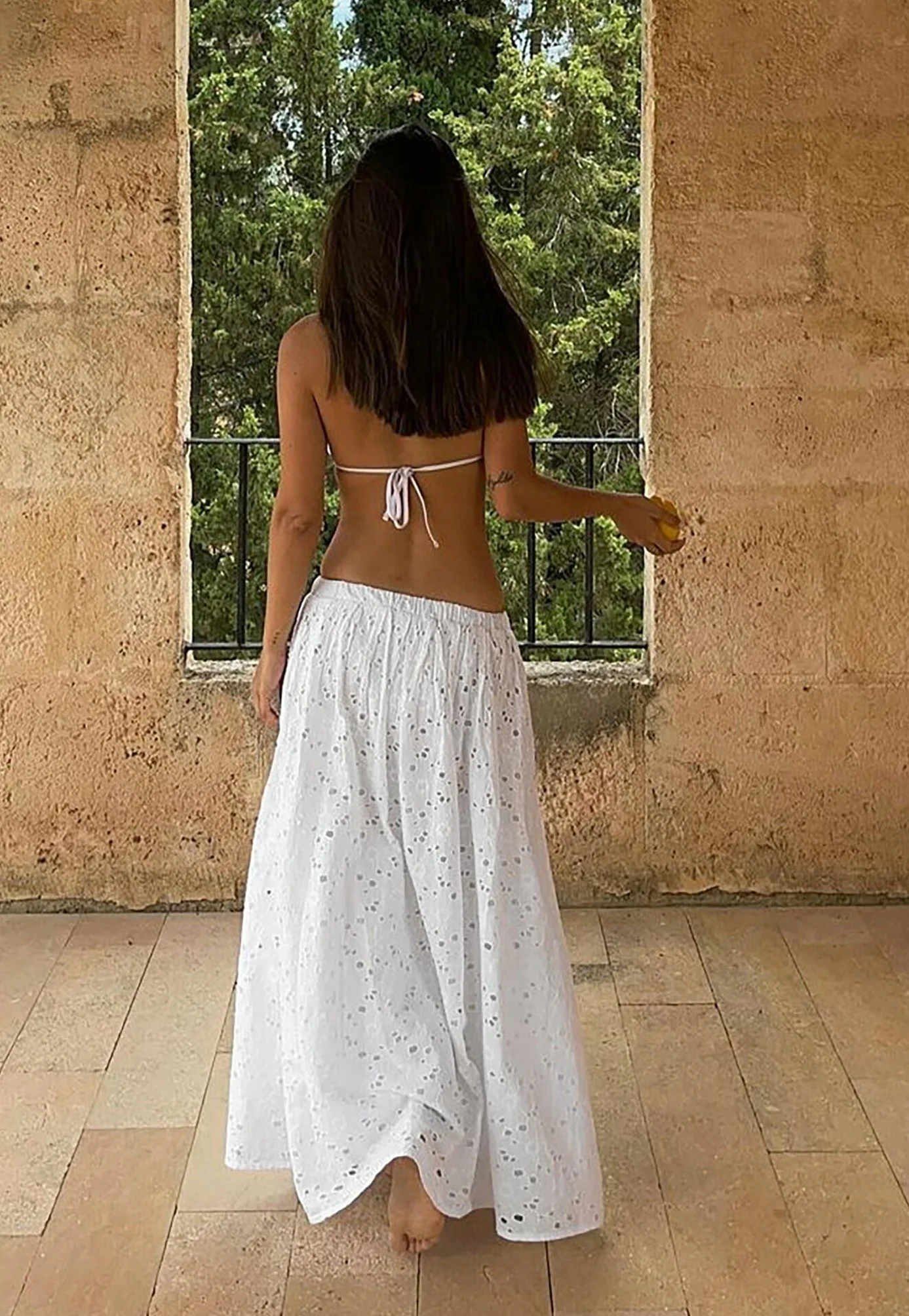 NA-KD AUS BRODERIE ANGLAISE - Falda larga