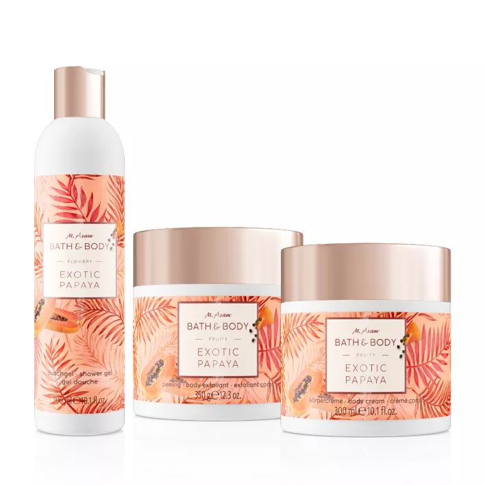 BATH & BODY EXOTIC PAPAYA Duschgel, Körperpeeling & Körpercreme Set