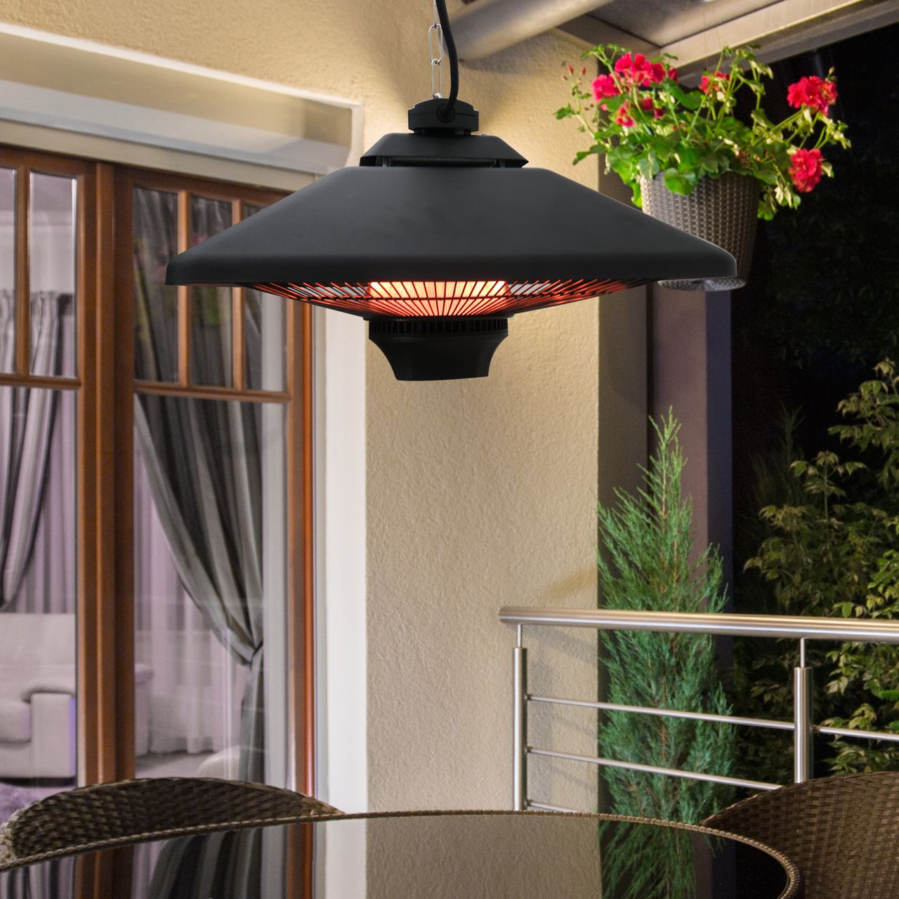 Outsunny Terrassenstrahler mit Fernbedienung LED Beleuchtung, 2000W, 43x43x25cm