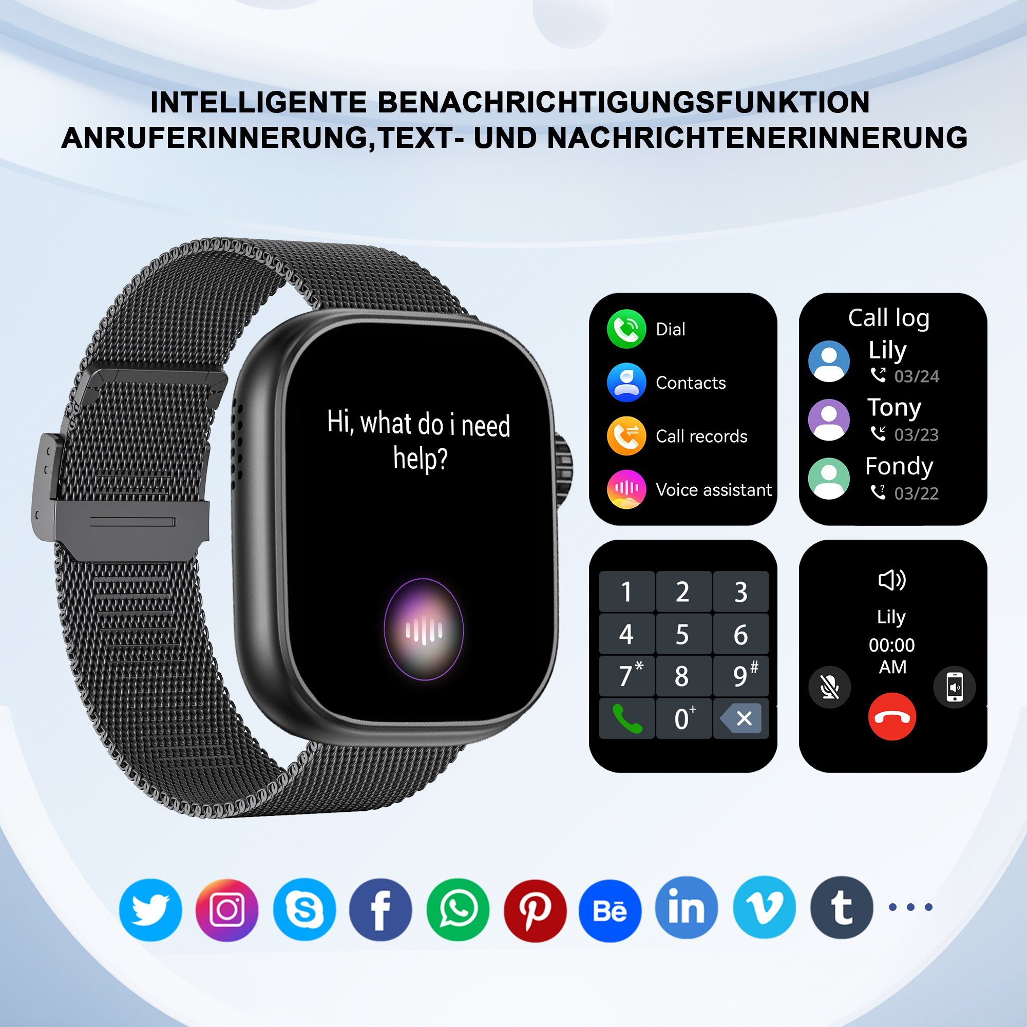 Mutoy Smartwatch, Damen Herren Smartwatch, Fitness Tracker Uhr Smartwatch (Fitnessuhr mit Telefonfunktion 2,01