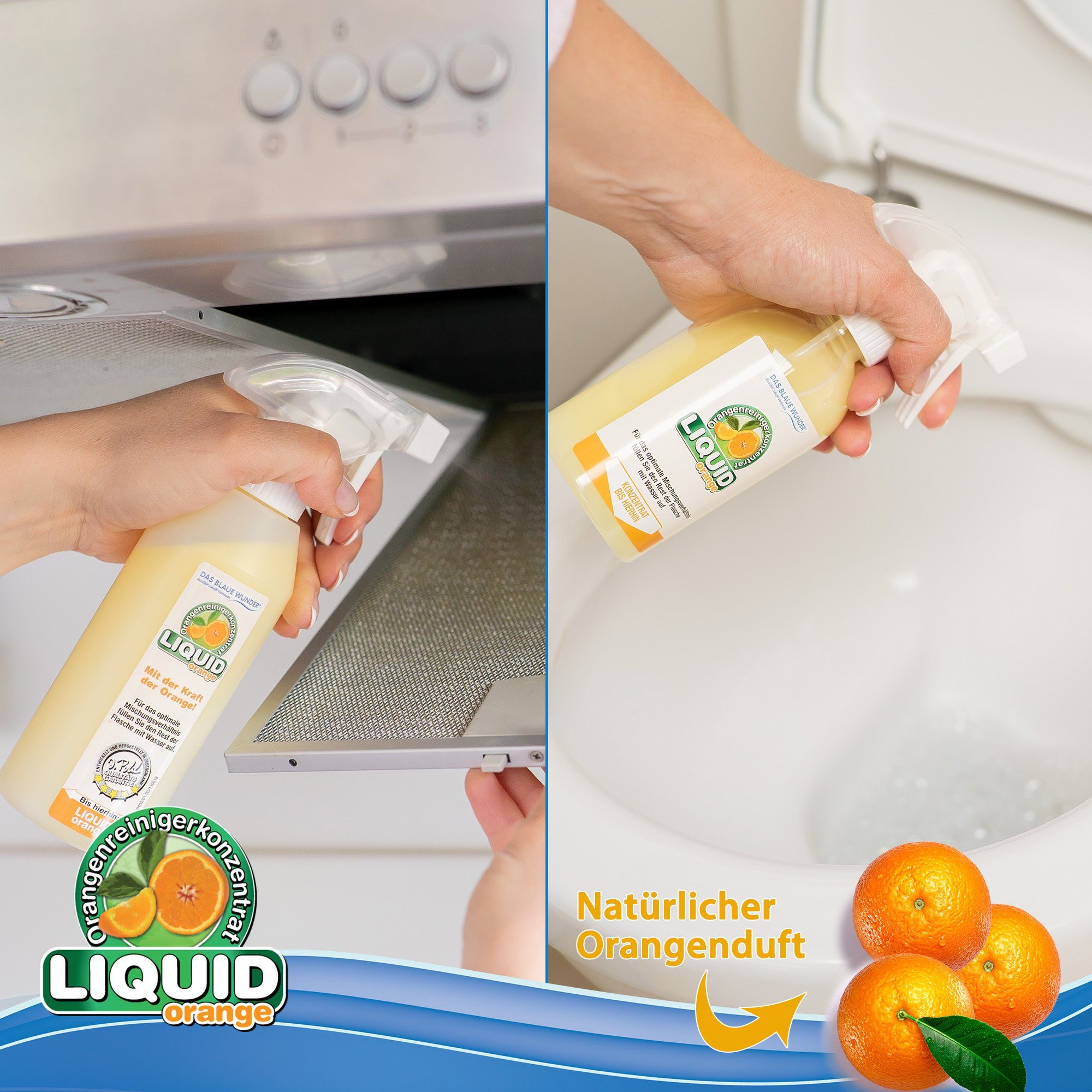 Das Blaue Wunder® Liquid Orange Orangenreiniger Universalreiniger inkl. Sprühflasche Reinigungskonzentrat (2-St)