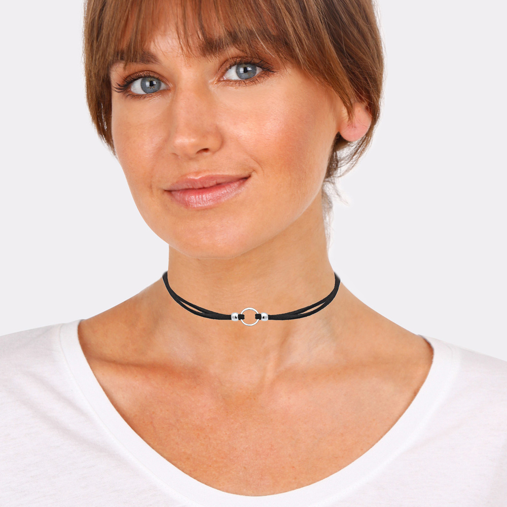 Elli Elli Collier Femmes Choker Tendance Cercle avec Cuir Velours Noir en Argent Sterl collier