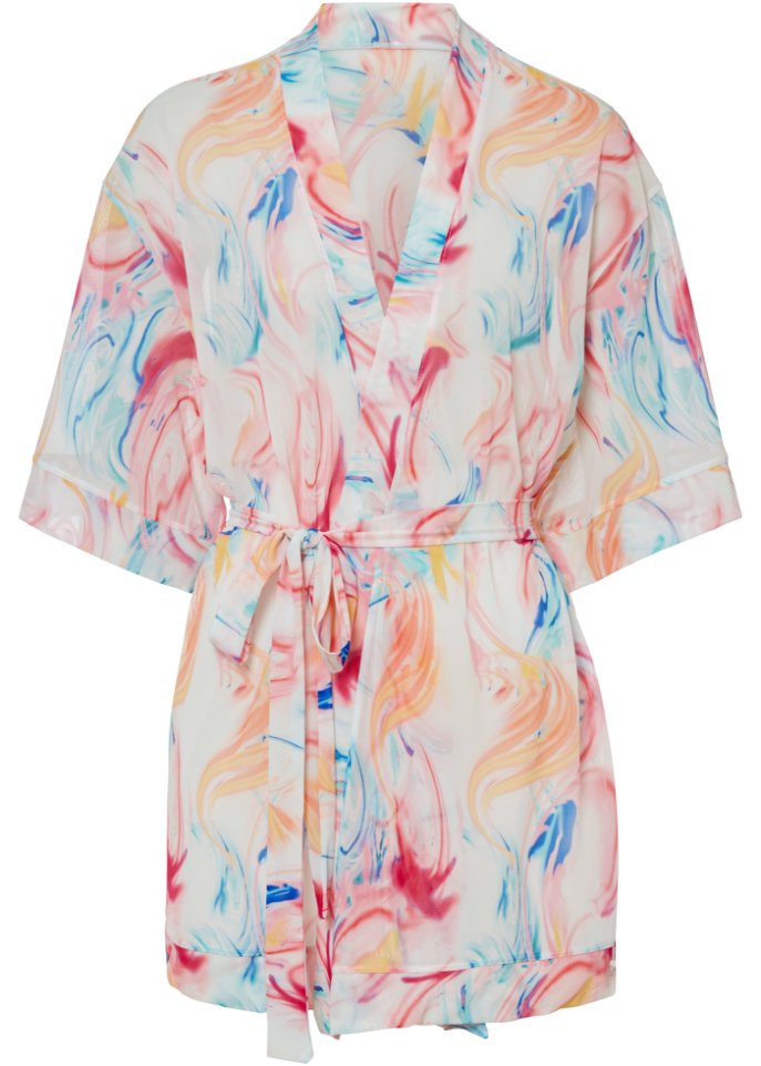 Kurzarm-Kimono aus bedrucktem Mesh