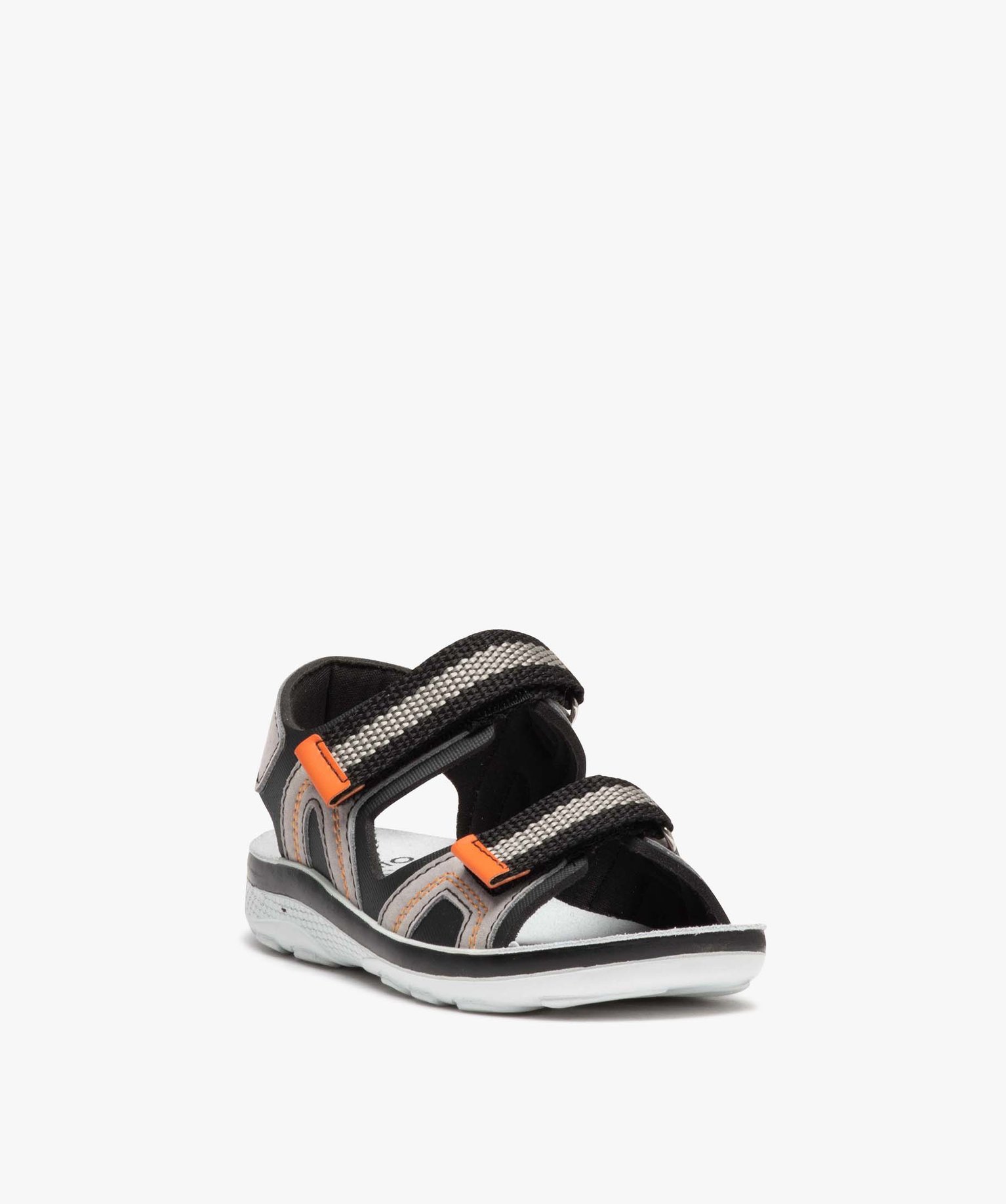 Sandales Garçon bicolores avec brides à scratch en tissu noir | GEMO