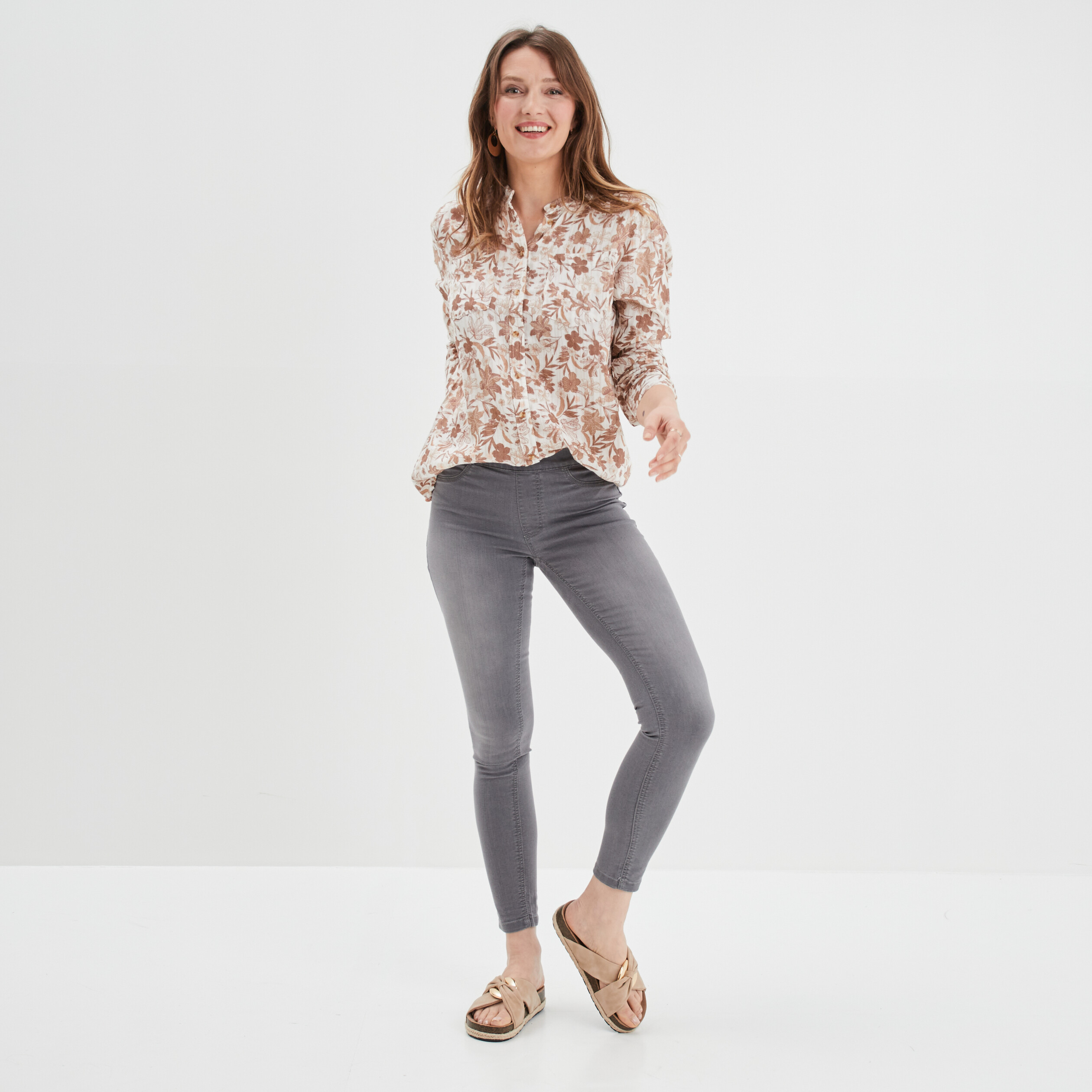 Chemise manches longues col mao creme femme | La Halle