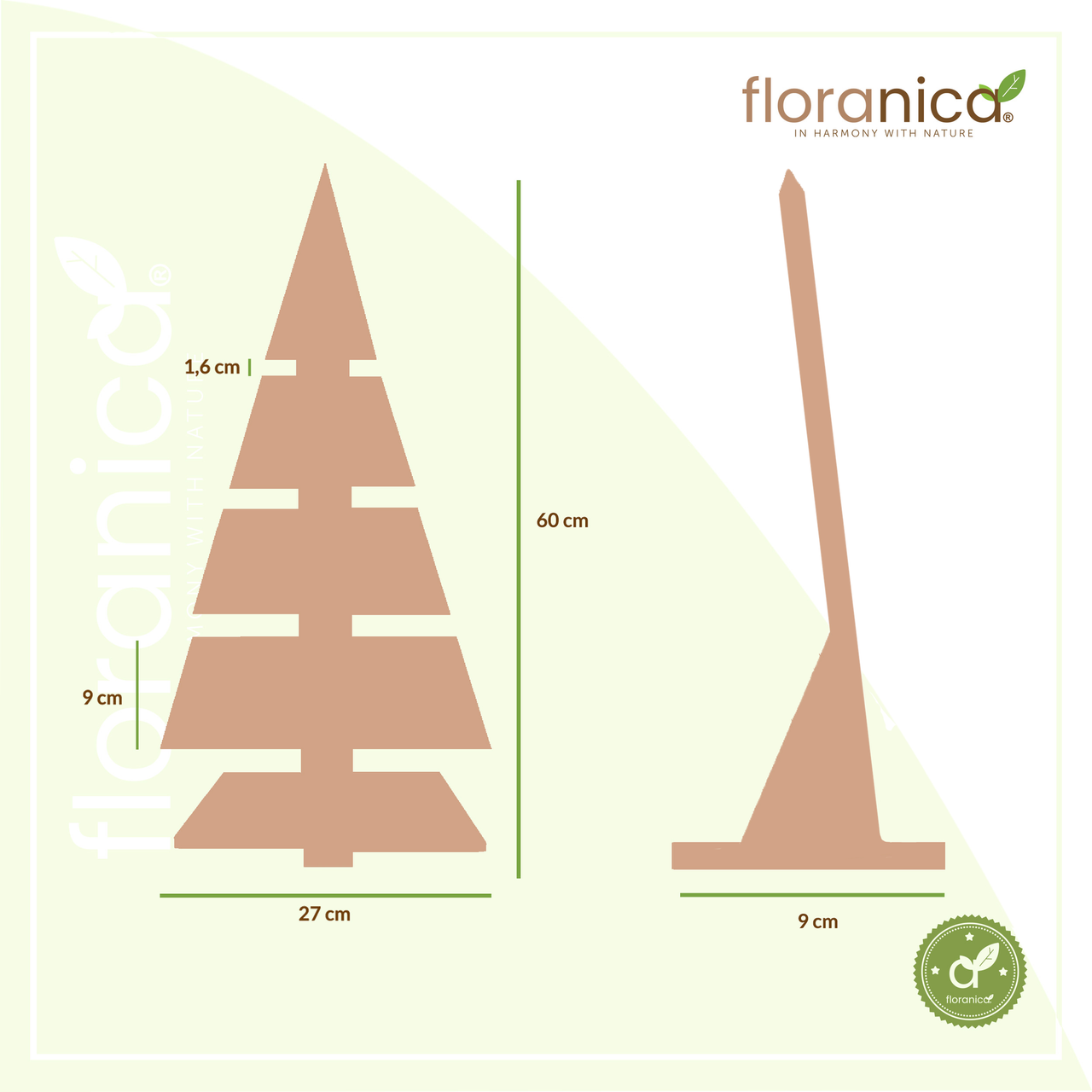 Pemicont Floranica Holz-Weihnachtsbaum DIY Dekobaum Tanne 60x27cm Weihnachtsdekoration Natur