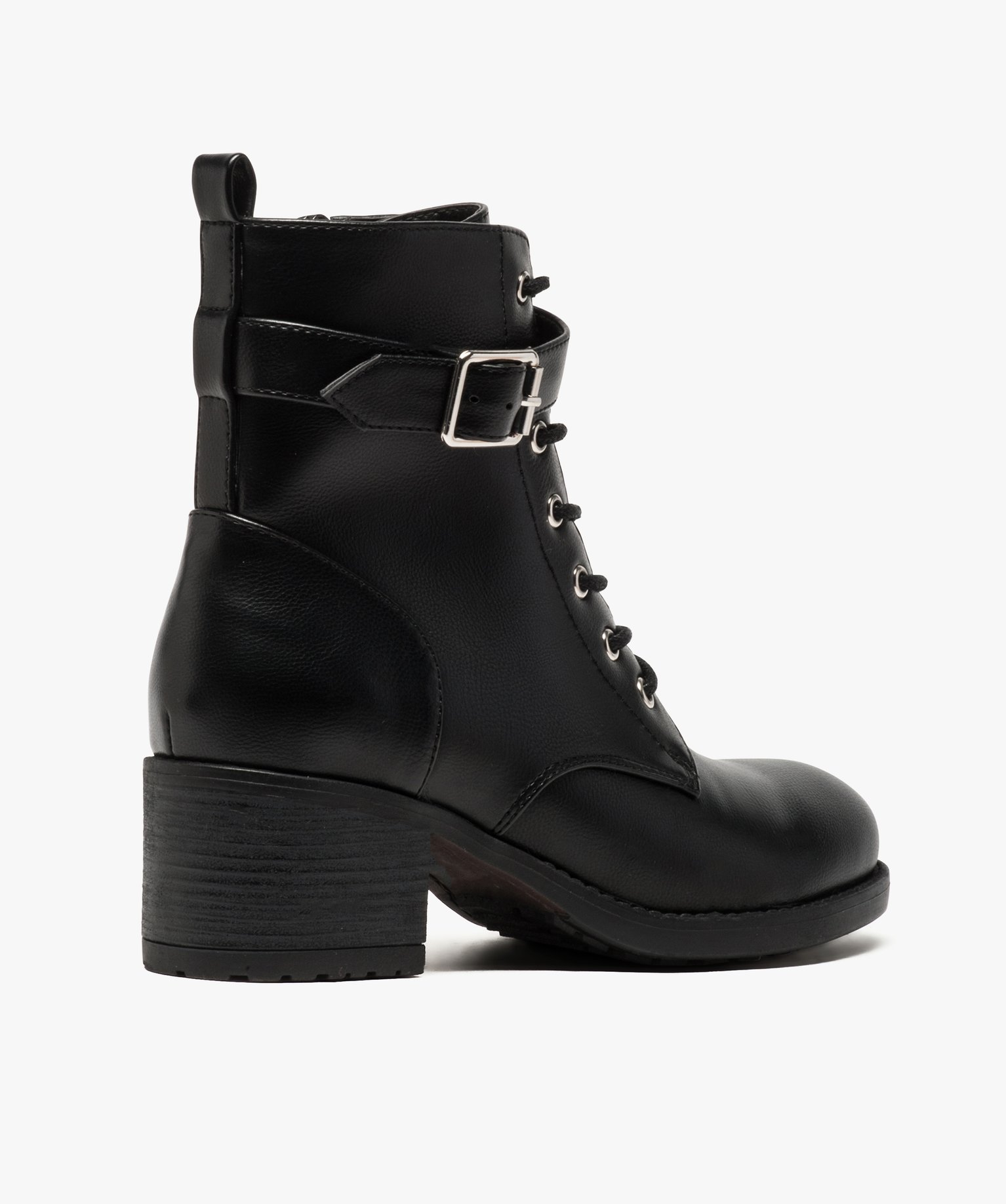 Bottines femme à talon fermeture lacets et bride à boucle noir | GEMO