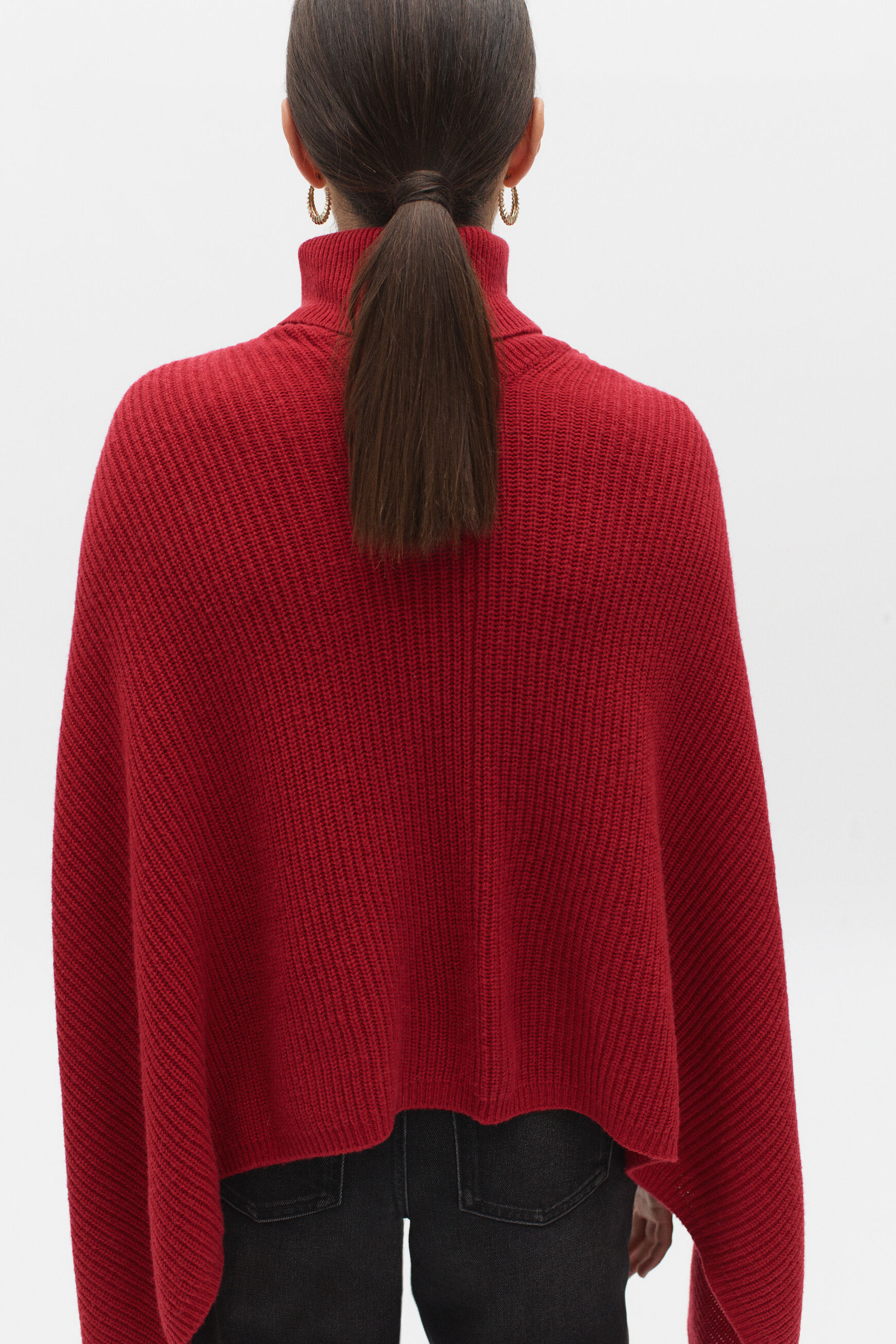 poncho bill 100% laine rouge fonce femme