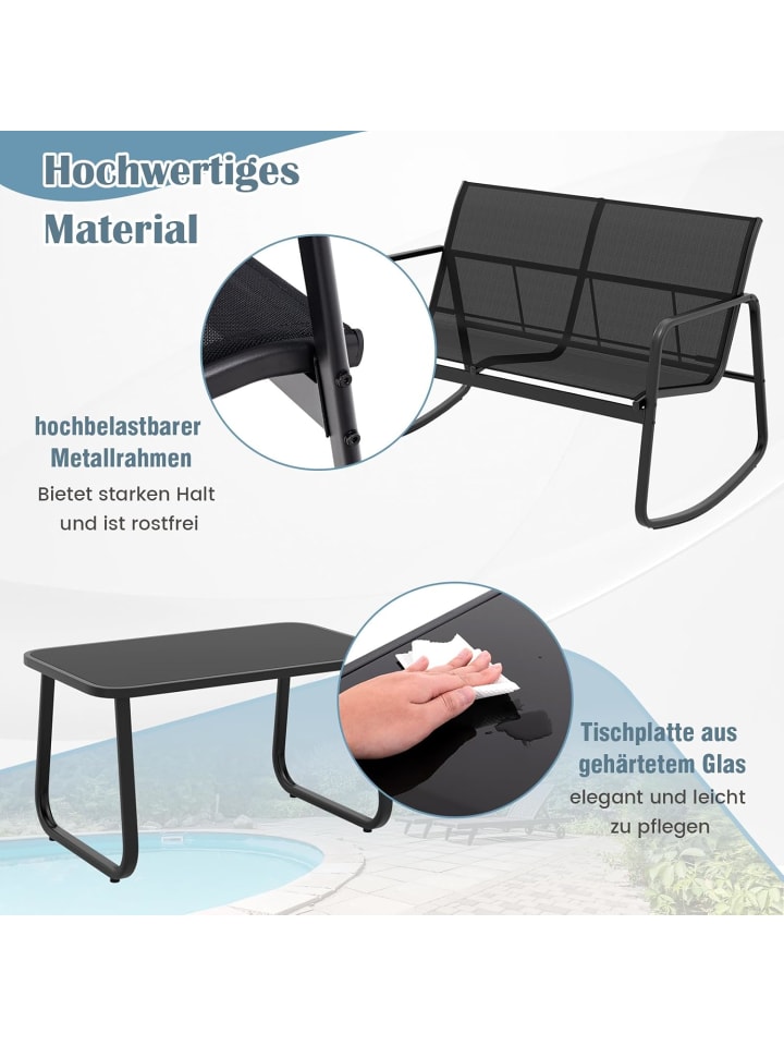 COSTWAY 4 tlg. Gartenmöbel Set mit Schaukelfunktion in Schwarz günstig kaufen onesize