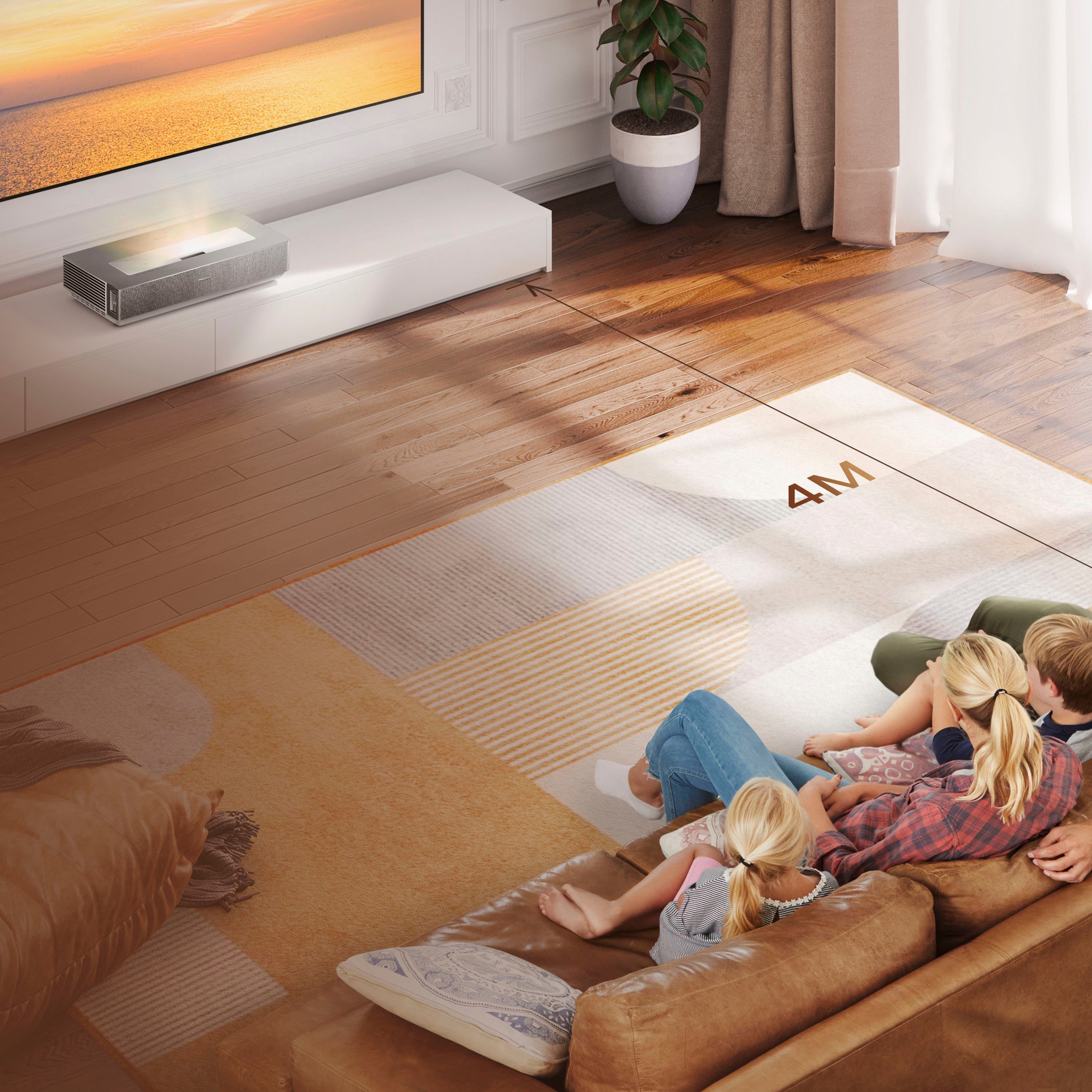 Hisense Hisense 100L5HD Daylight Screen (100 Zoll) Laser TV Projektor DLP-Beamer (2600 lm, 3840 x 2160 px, 4K, HDR, Game Mode, Dolby Atmos)