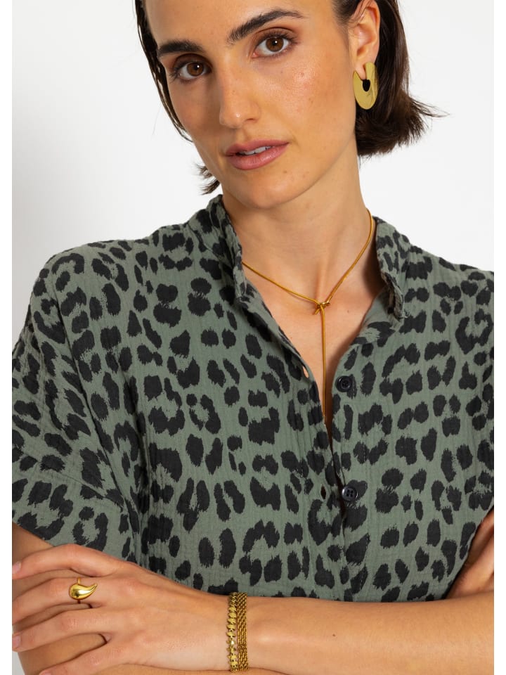 SASSYCLASSY Musselin Bluse mit Zebra in khaki I schwarz günstig kaufen