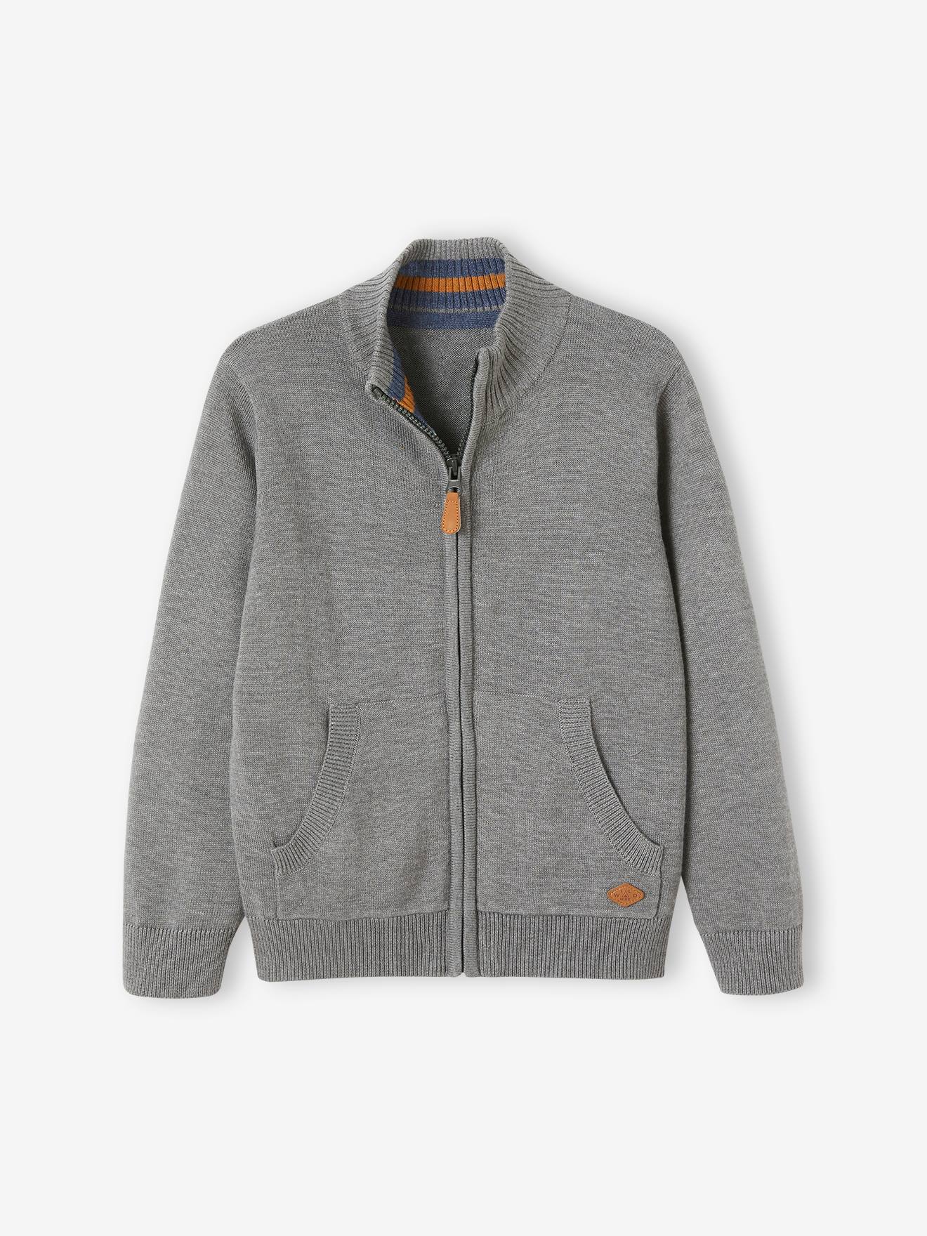 Gilet zippé col montant garçon bleu chiné