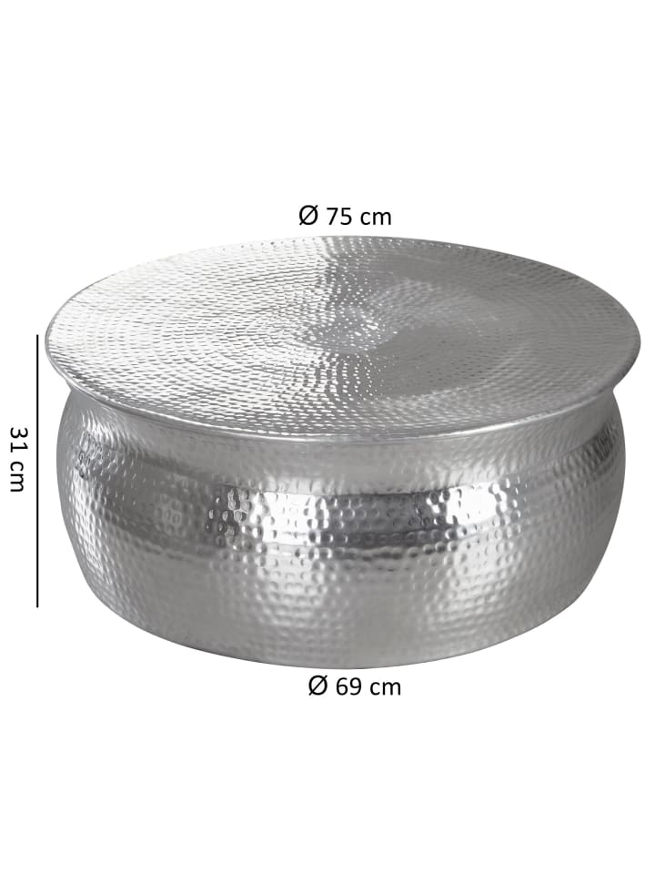 KADIMA DESIGN Couchtisch 75x31x75cm Aluminium Silber Beistelltisch orientalisch in Silbern günstig kaufen onesize