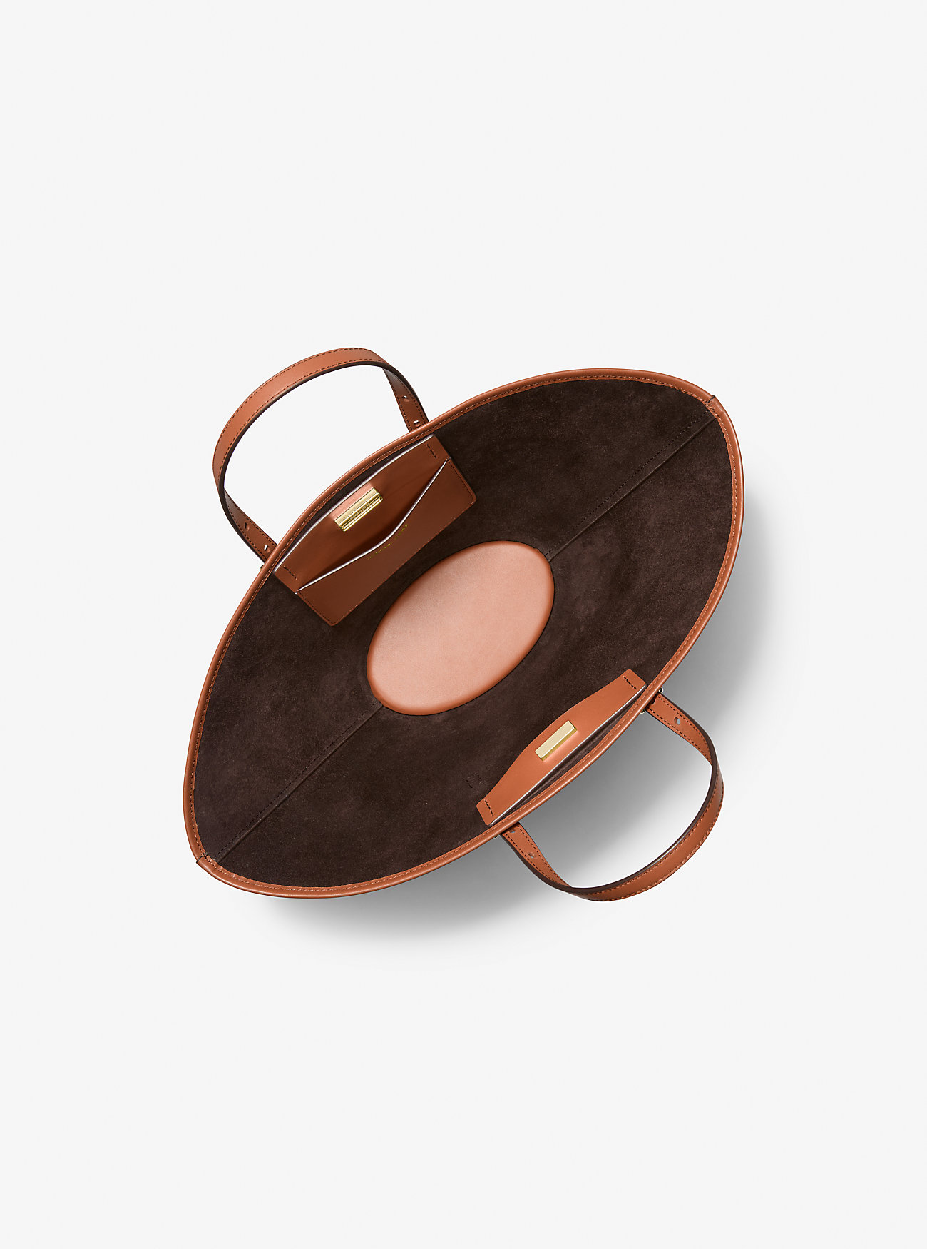 Isa Small Leather Fan Tote Bag - LUGGAGE