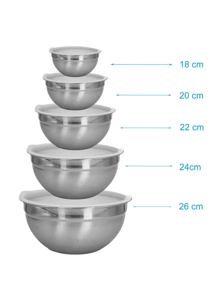 Intirilife 5-teiliges Salatschüssel Rührschüssel Set in Silber günstig kaufen onesize